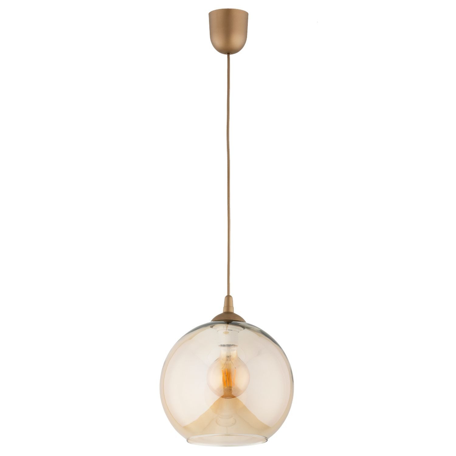 Licht-Erlebnisse Pendelleuchte GALARO, ohne Leuchtmittel, Glas E27 rund D: 25 cm H: max. 90 cm in Gold Bernstein Modern