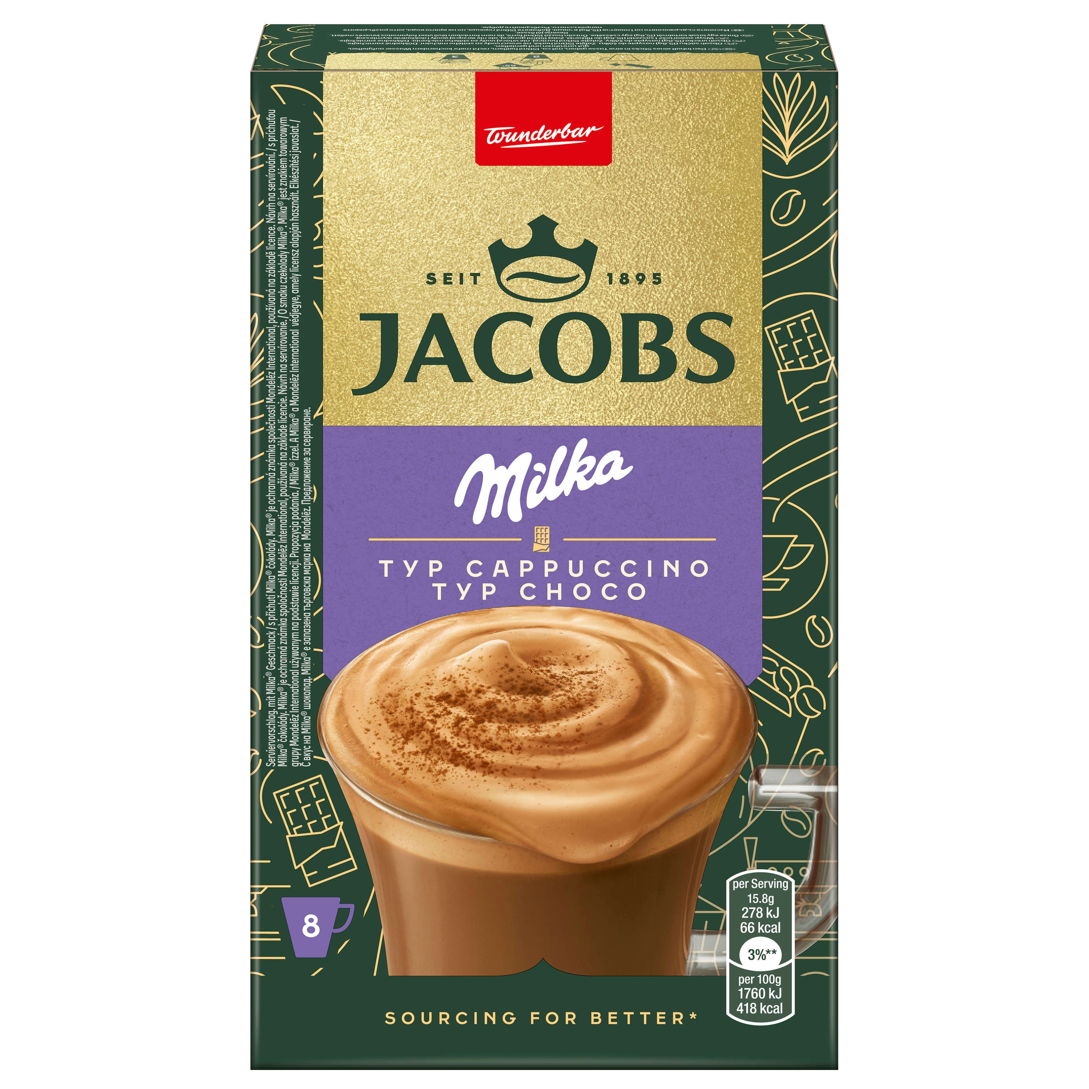 JACOBS Kaffee Löskaffee Typ Cappuccino Milka* Geschmack 10 x 8 = 80 Getränke, (Packung, 10er Pack)