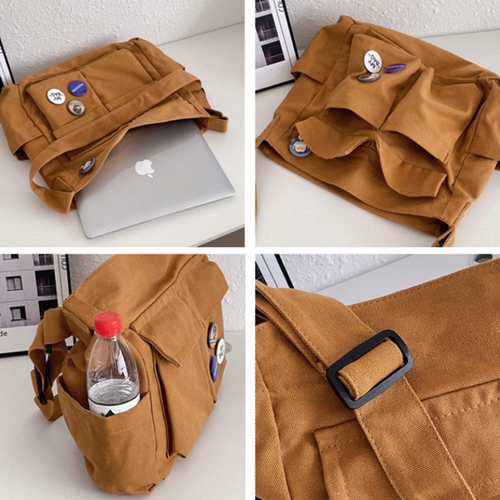 Coonoor Schultertasche Canvas Messenger Bag Umhängetasche Crossbody Schulter Tote Hobo Bag, für Frauen und Männer - Große Tasche mit mehreren Fächern – Bild 4 von 5