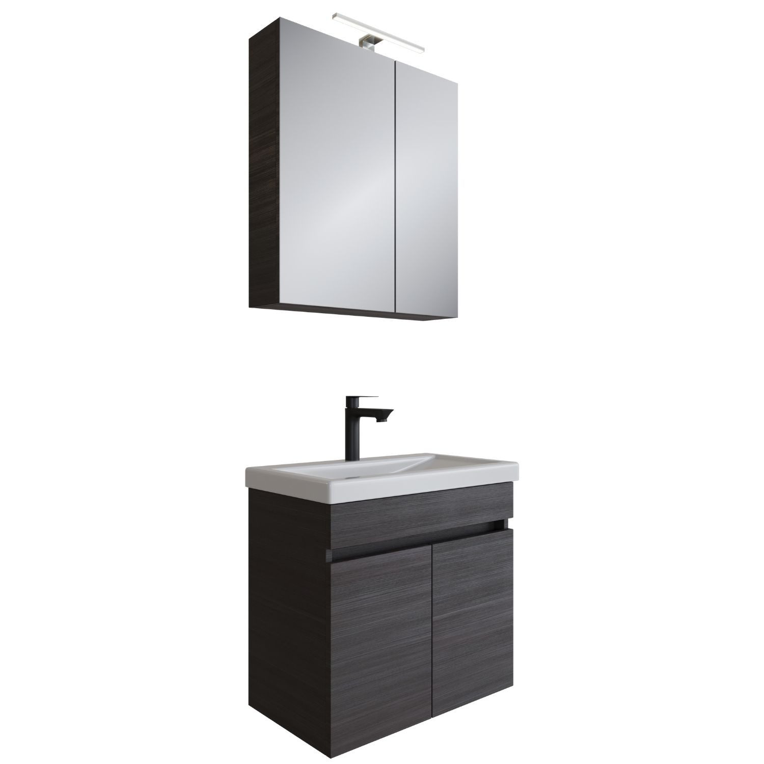 Planetmöbel Badmöbel-Set Badmöbel Set - Waschtisch mit Spiegelschrank 63 cm günstig online kaufen