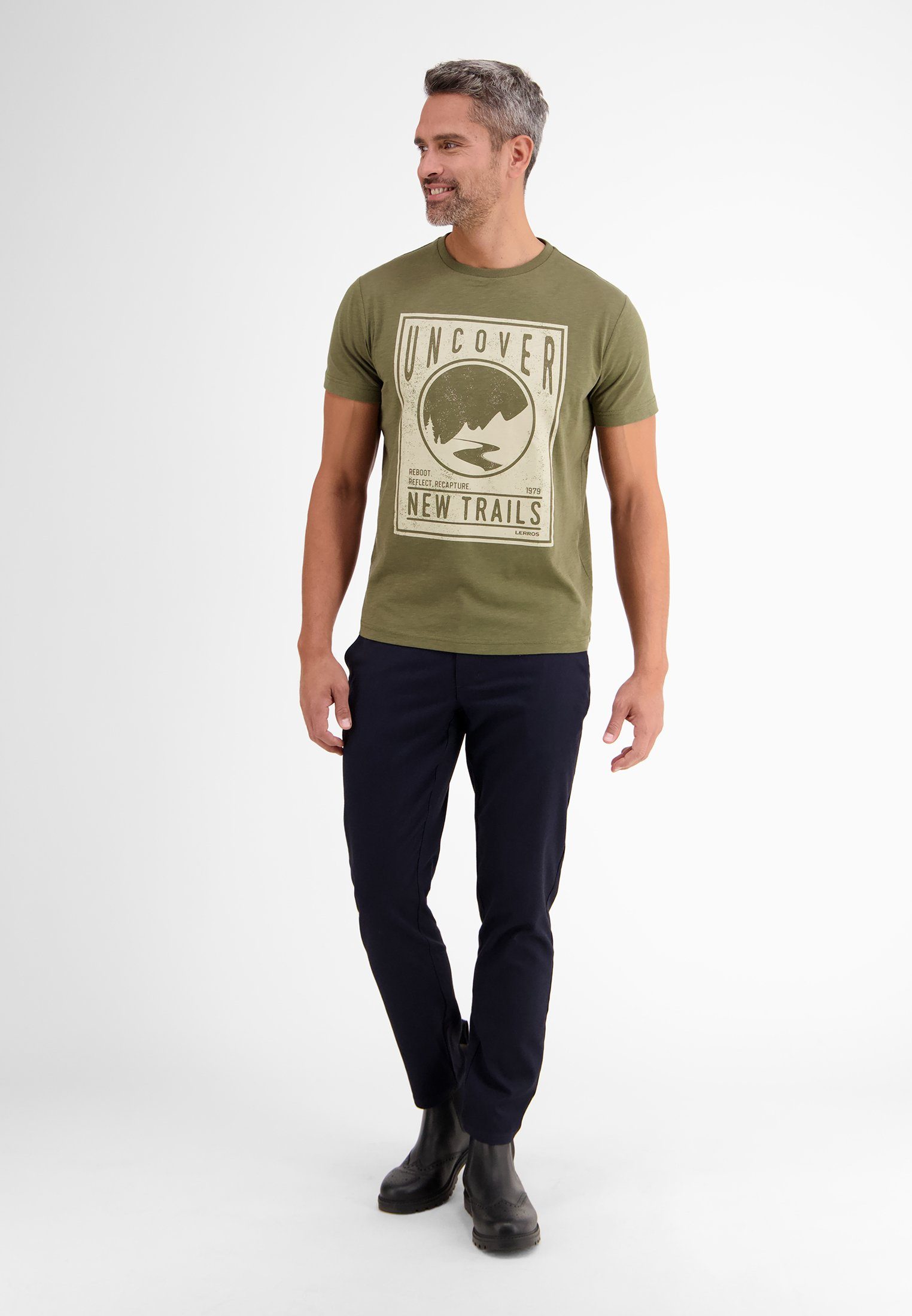 LERROS LERROS T-Shirt Print-T-Shirt GREEN *Uncover OLIV trails* new