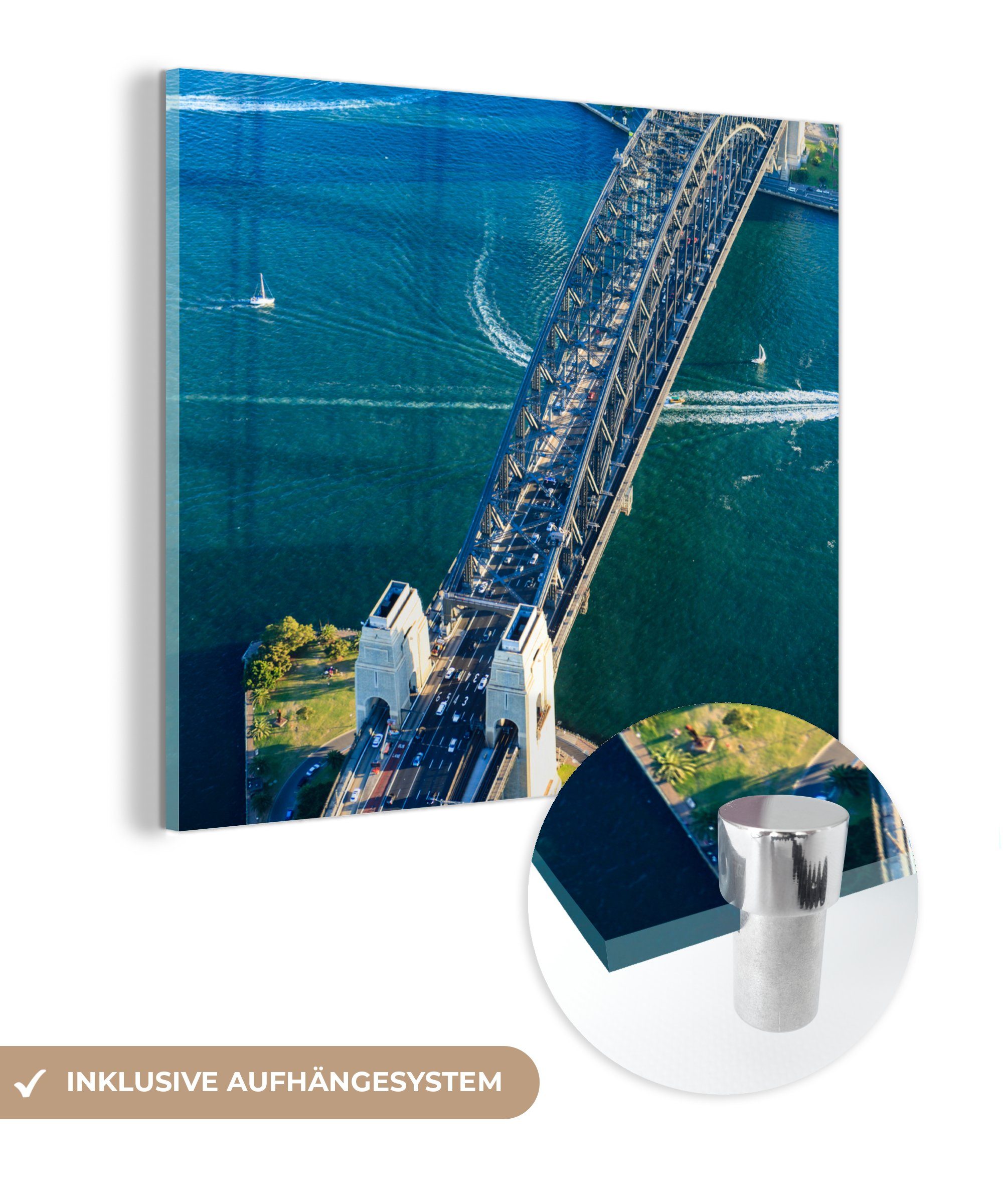 MuchoWow Acrylglasbild Blick über die Sydney Harbour Bridge in Australien, (1 St), Glasbilder - Bilder auf Glas Wandbild - Foto auf Glas - Wanddekoration
