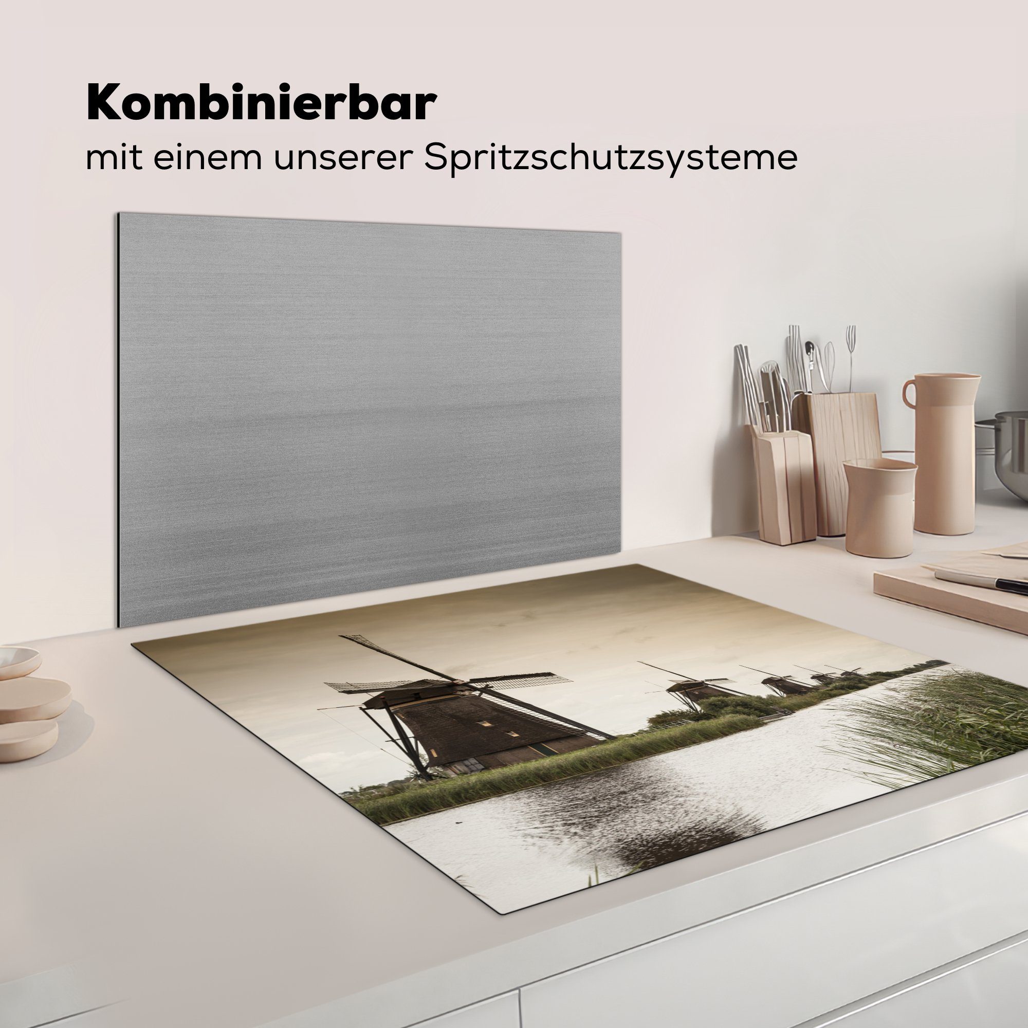 MuchoWow Herdblende-/Abdeckplatte für 78x78 tlg), Schilf, Wasser Arbeitsplatte Ceranfeldabdeckung, Vinyl, cm, (1 - küche - Mühlen