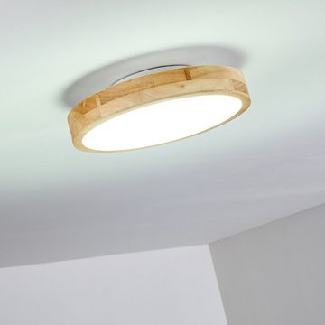 hofstein Deckenleuchte »Voltre« dimmbare Deckenlampe aus Metall in Weiß/Holzoptik, CCT 3000 - 5500 Kelvin, Ø40cm, 24 Watt, 170-1350 Lumen, einstellbar/dimmbar über Fernbedienung