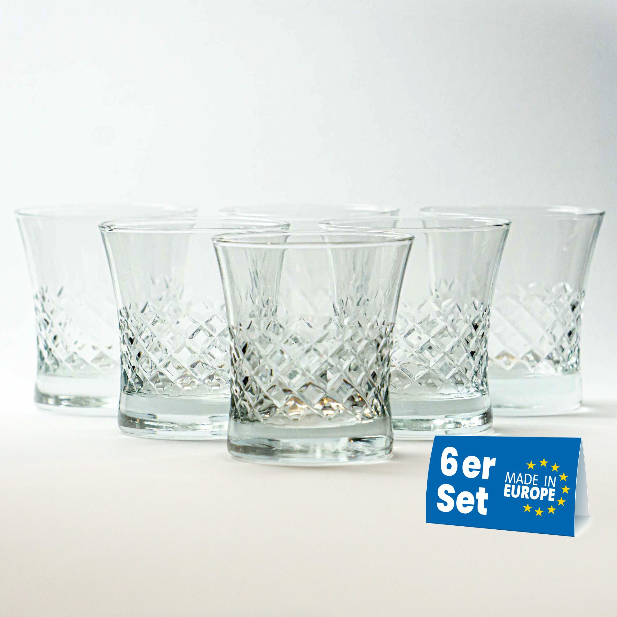 Lyros Longdrinkglas Set von 6, 220ml, Handgefertig, Klarglas mit Dekoration