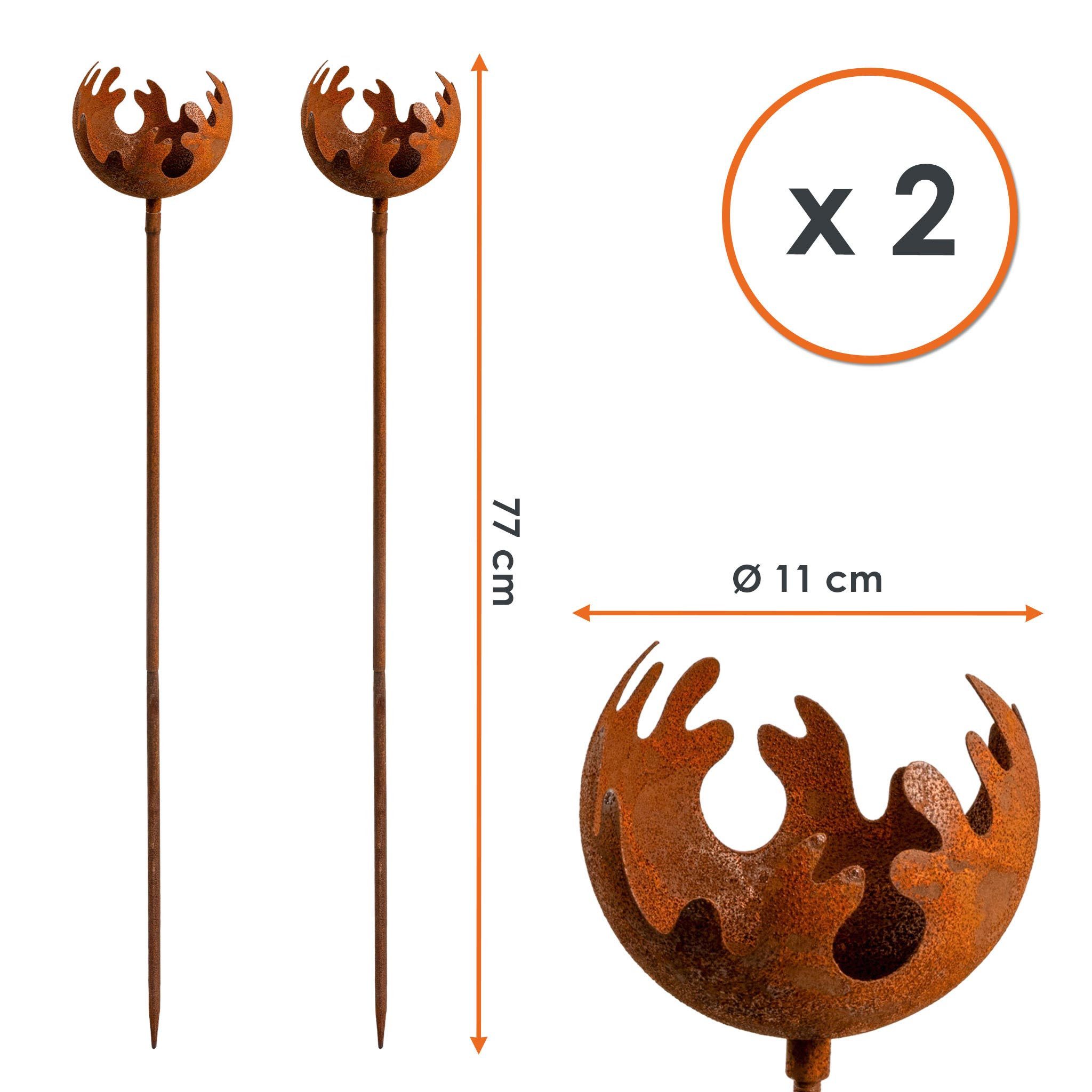 Spetebo Gartenstecker Metall Gartenstecker Naturrost Feuerball klein (Stück, 1-St) Deko Windlicht mit Naturrost – Bild 4 von 5