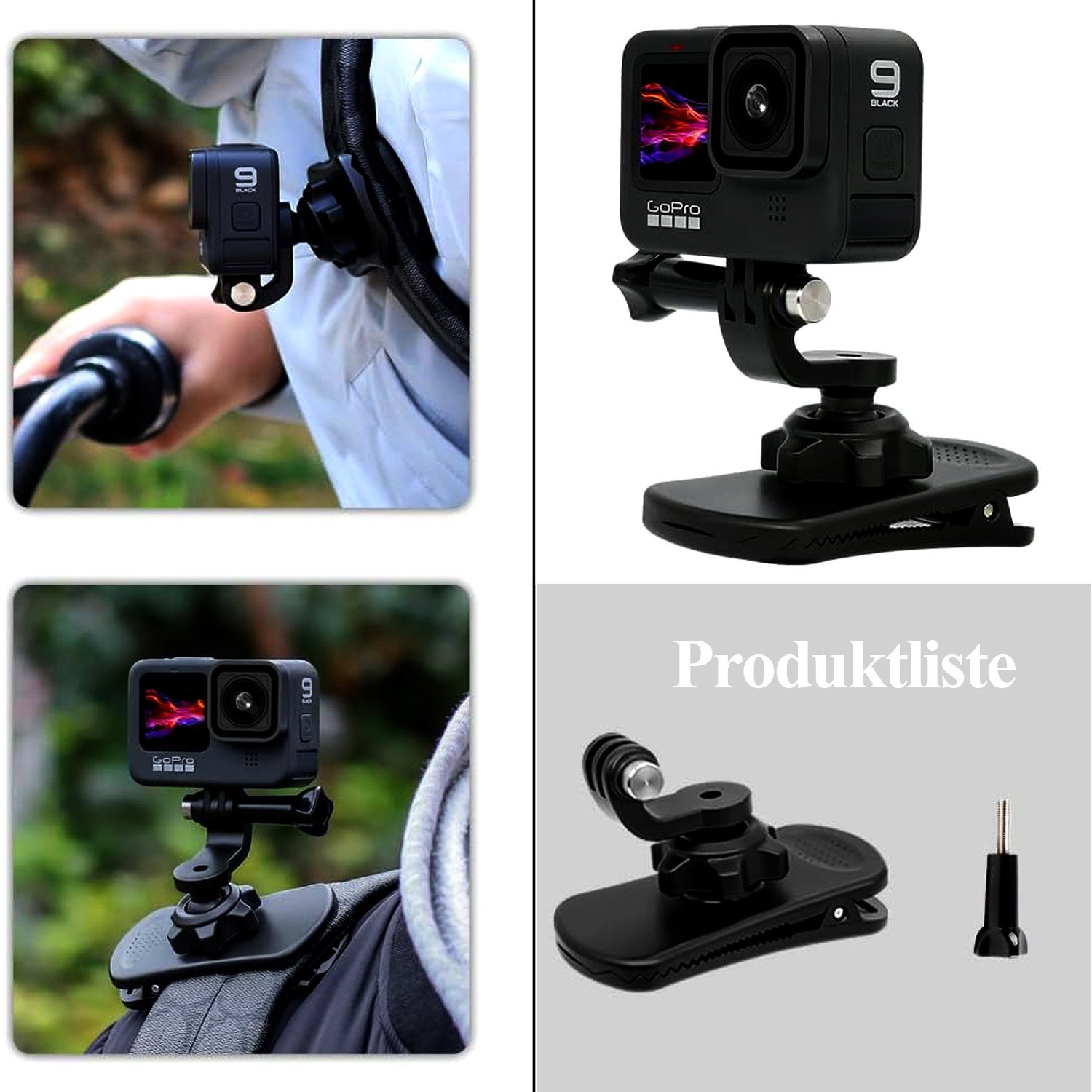 Halter 360° Action-Kameras(for Rucksack-Halterung, drehbare NUODWELL Action Camera)