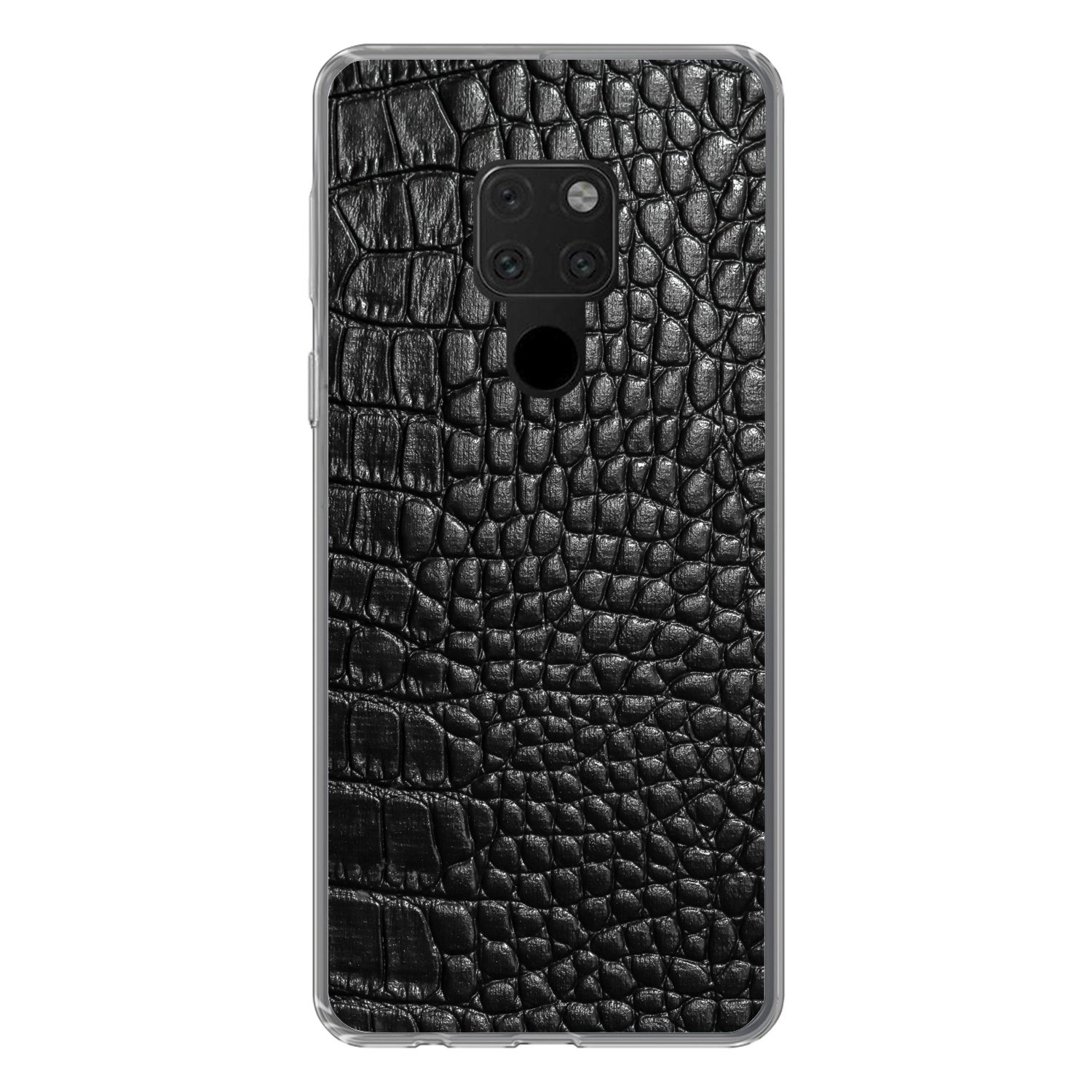 MuchoWow Handyhülle für Huawei P40 Lite Leder - Strukturiert - Schwarz - Grau, Handy Case, Silikon, Bumper Case Dünn