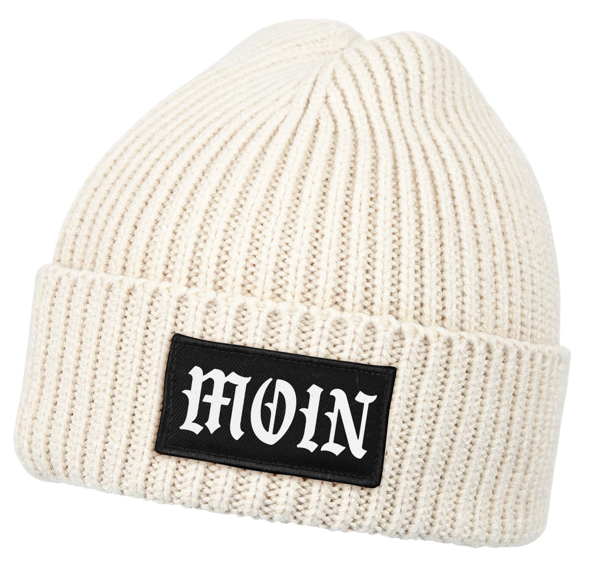 Strickmütze Herren Beanie Aufdruck Moin Wintermütze mit Patch Print Norddeutsch