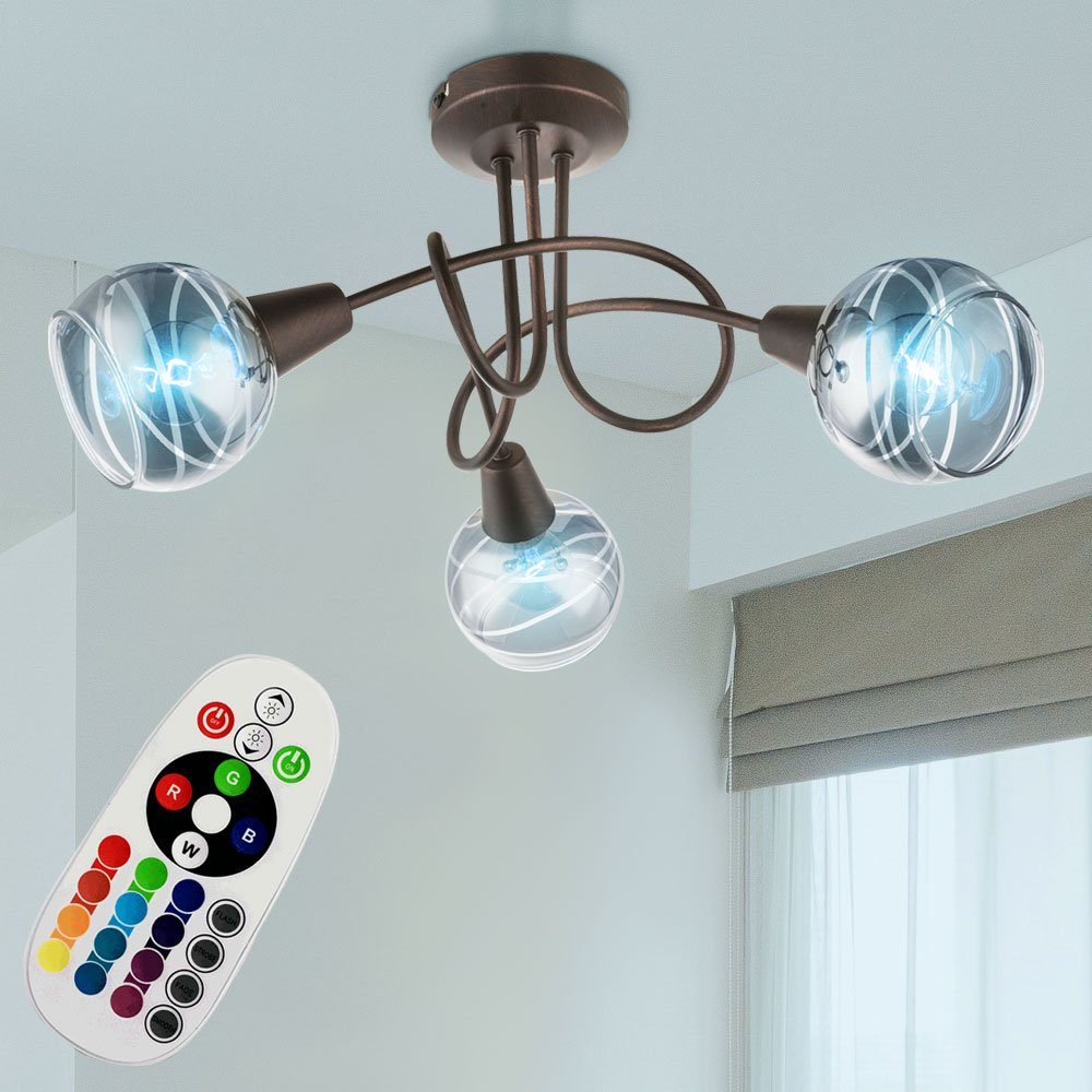 etc-shop LED Deckenleuchte, Leuchtmittel inklusive, Warmweiß, Farbwechsel, LED Design Decken Lampe Ess Zimmer Beleuchtung Glas Spot
