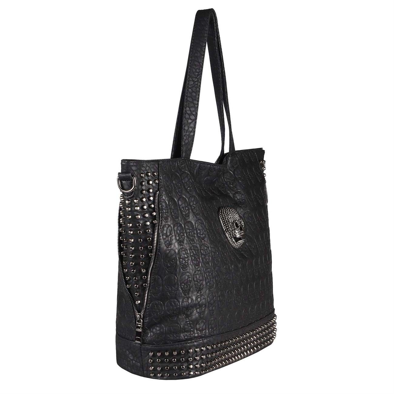 ITALYSHOP24 Schultertasche Damen XXL Totenkopf Shopper Tasche, Skull Optik, als Handtasche & Umhängetasche tragbar