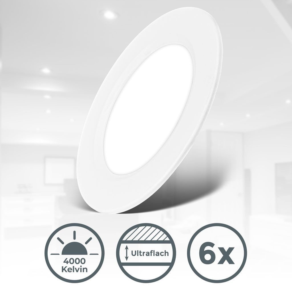 B.K.Licht LED Einbaustrahler 6x LED Einbaustrahler ultraflach weiß - BKL1618, LED fest integriert, 2700K - Extra-Warmweiß, LED Einbauleuchten 90x28 mm Weiß je 3W Decke Wohnzimmer Schlafzimmer