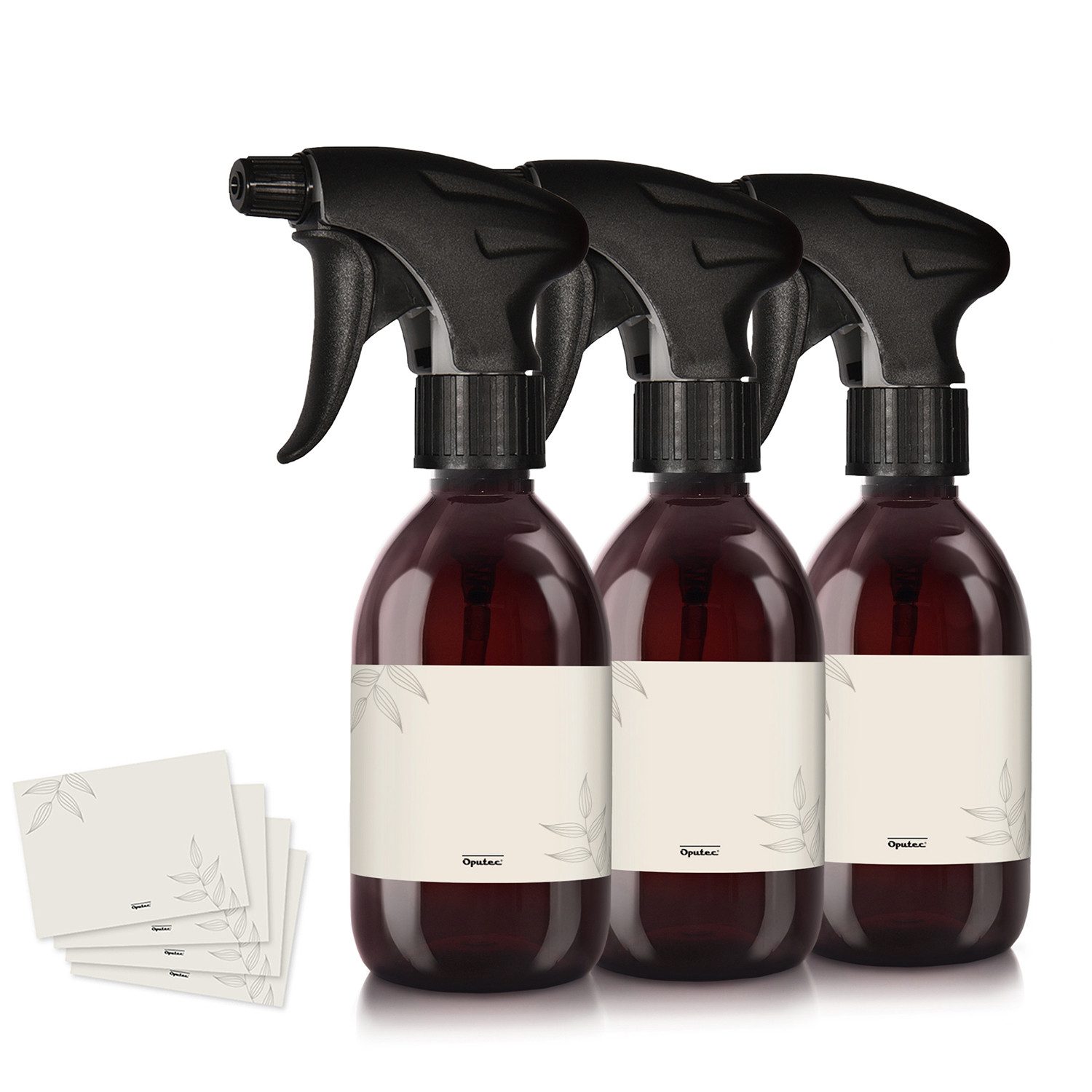 Sprühflasche 3 x 300ml Sprühflaschen aus Kunststoff Braun zum Befüllen + Etiketten
