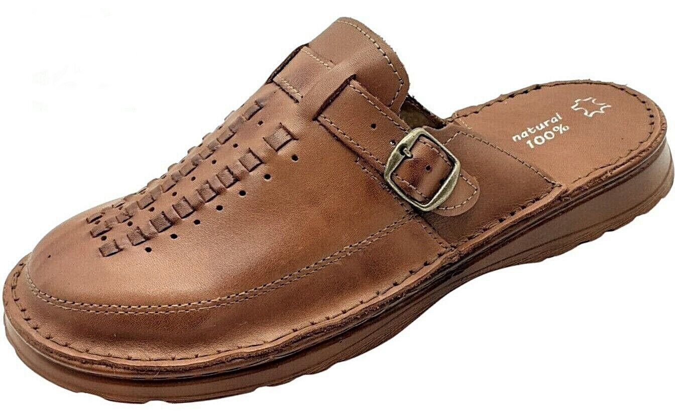 em-ka Leder Herren Sandalen Pantolette Clogs Ledersandalen Hausschuhe Sandale aus echtem Leder