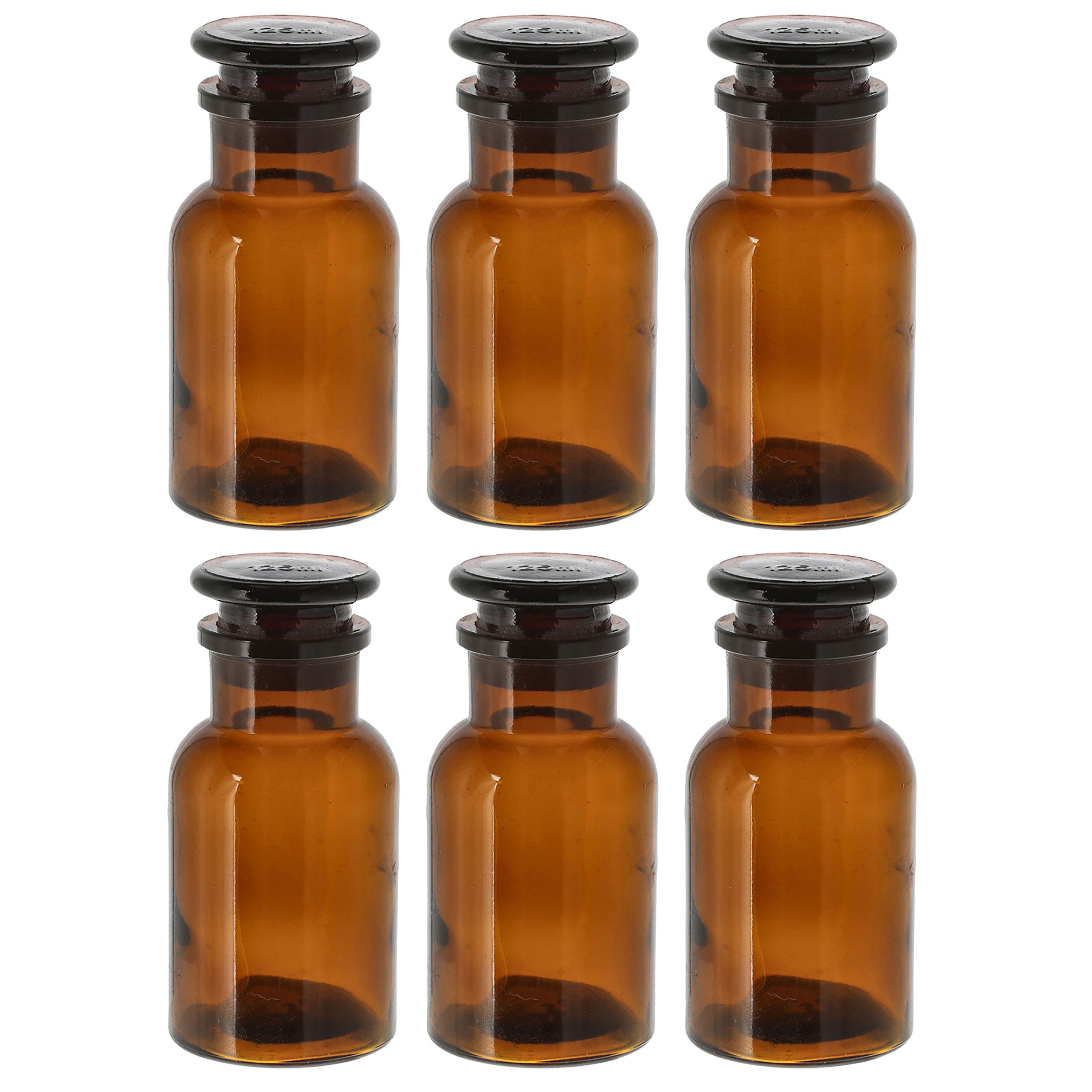 Annastore Vorratsglas Apothekerflasche Braunglas mit Glasstopfen und Weithals, (6-tlg)