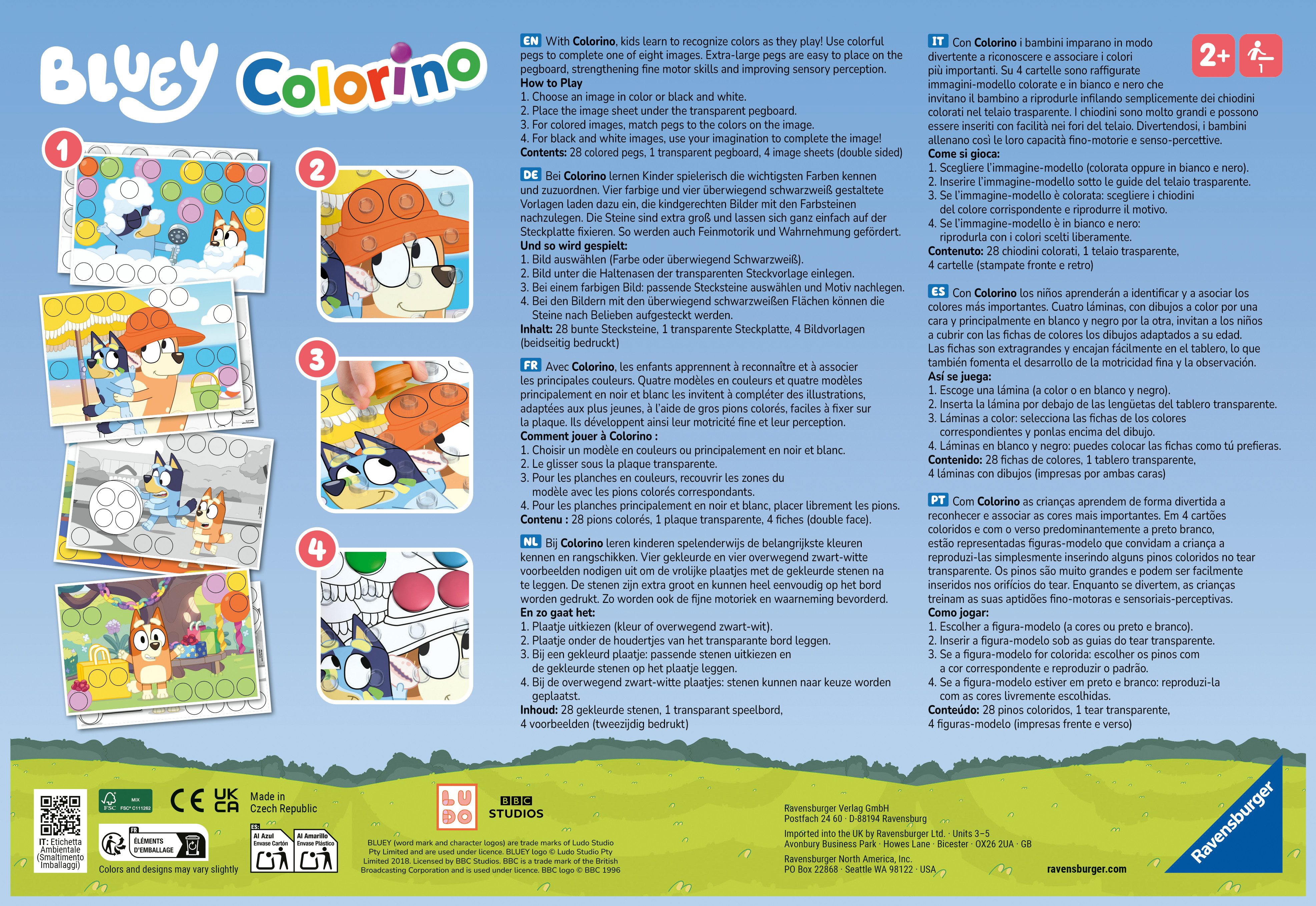 Ravensburger Spiel Bluey Colorino, Kinderspiel, Made in Europe