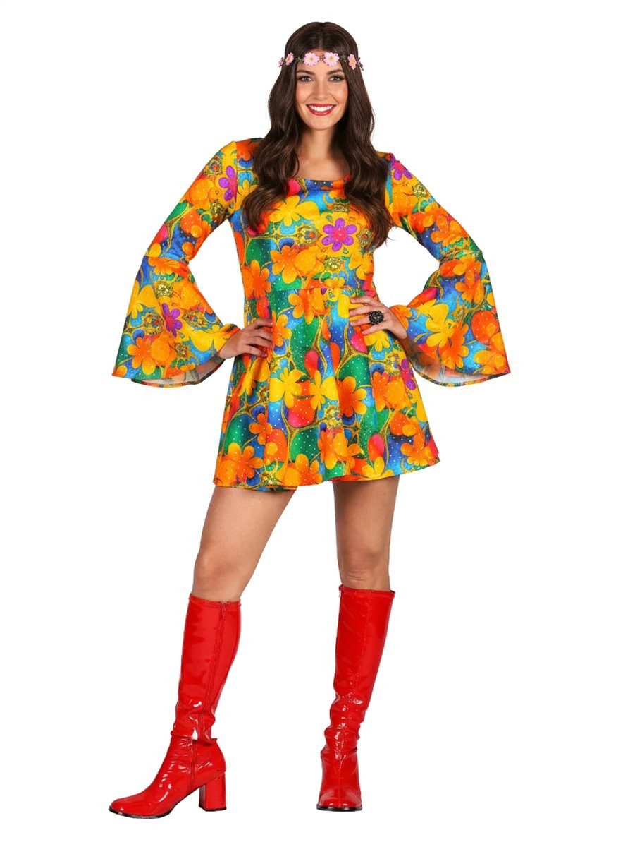 Hippie-Kostüm Hippie Minikleid orange - Kostüm für Fasching