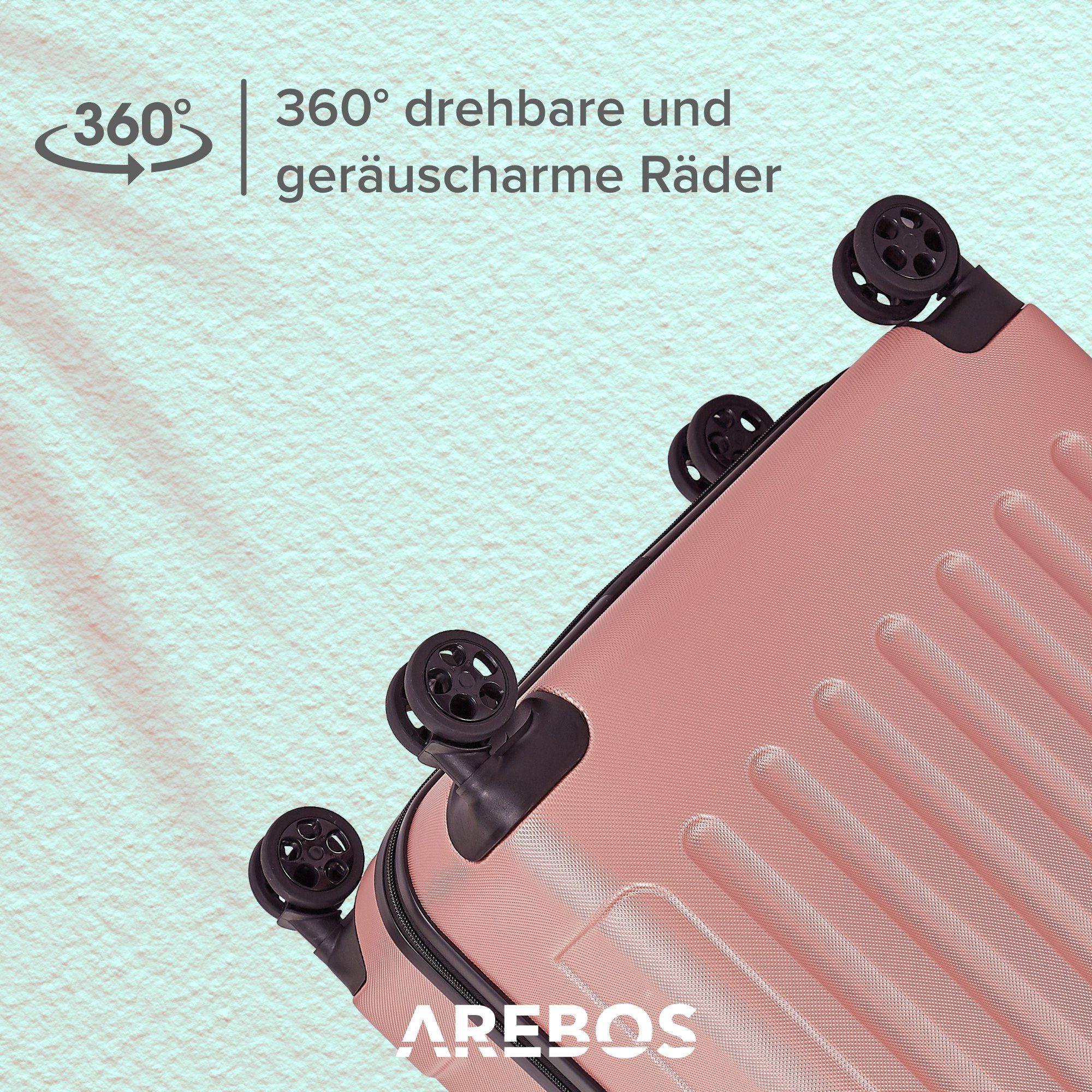 Arebos Kofferset Reisekoffer 4er Set Hartschalen Koffer Trolley S-M-L-XL-Set, 4 Rollen, (Set, Rose Gold), Teleskopstange