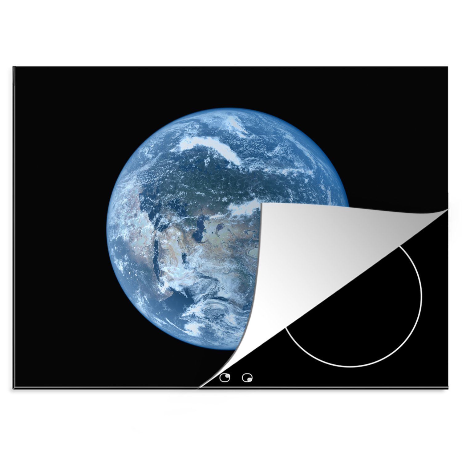 MuchoWow Herdblende-/Abdeckplatte Satellitenbild einer hellblauen Erde, Vinyl, (1 tlg), 70x52 cm, Mobile Arbeitsfläche nutzbar, Ceranfeldabdeckung