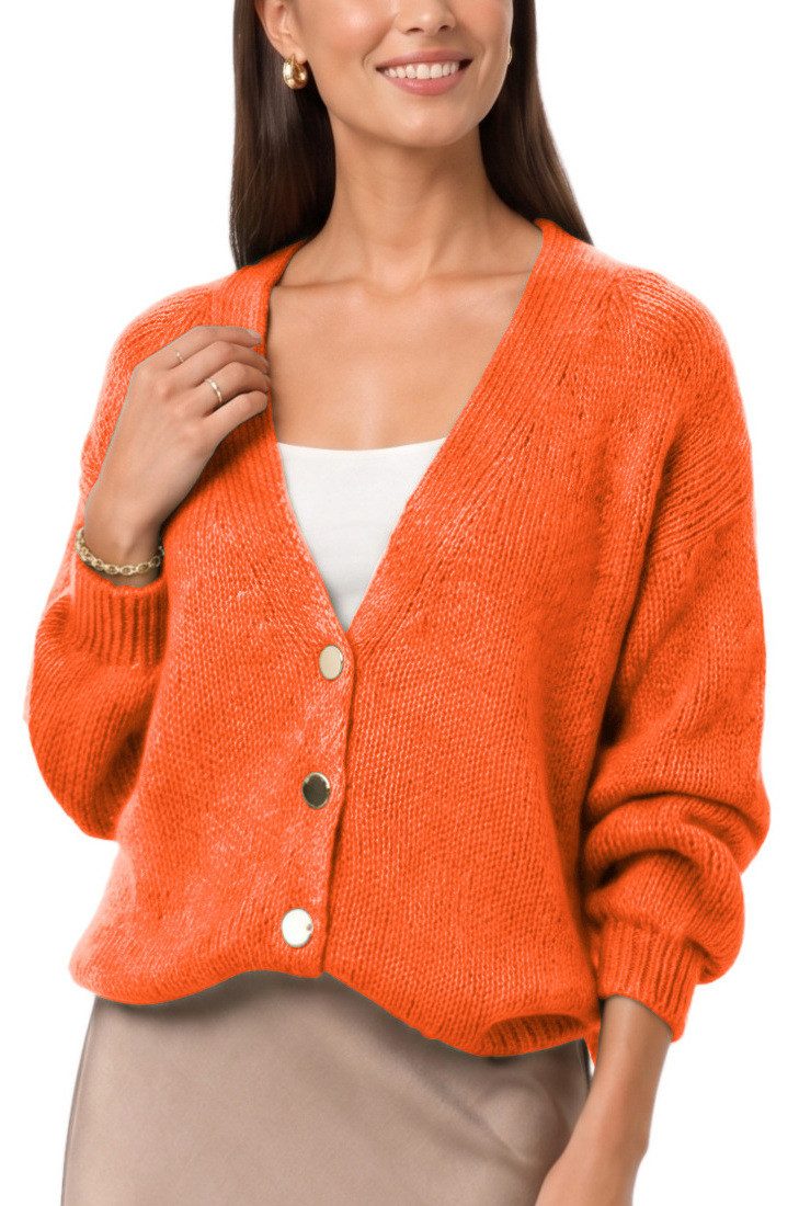 dy_mode Strickjacke Damen Cardigan Grobstrick Strickjacke V-Ausschnitt Übergangsjacke Grobstrick, in Unifarbe, V-Ausschnitt