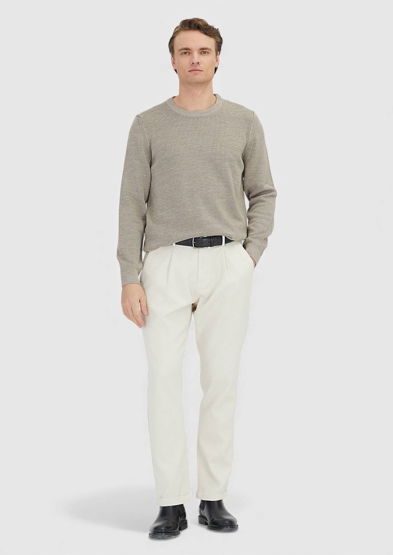 RAMSEY Longpullover Beiges Strick-Sweatshirt