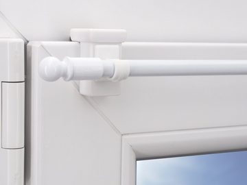 Klemmhalter für Gardinenstangen Fensterhaken/Dekohaken zum Einlegen von Gardinenstangen, weiß, dekondo, für einen Klemmbereich (Rahmenstärke des Fensters/Fensterdicke) von 10-27 mm, (4-St), oben oder seitlich am Fenster zu befestigen