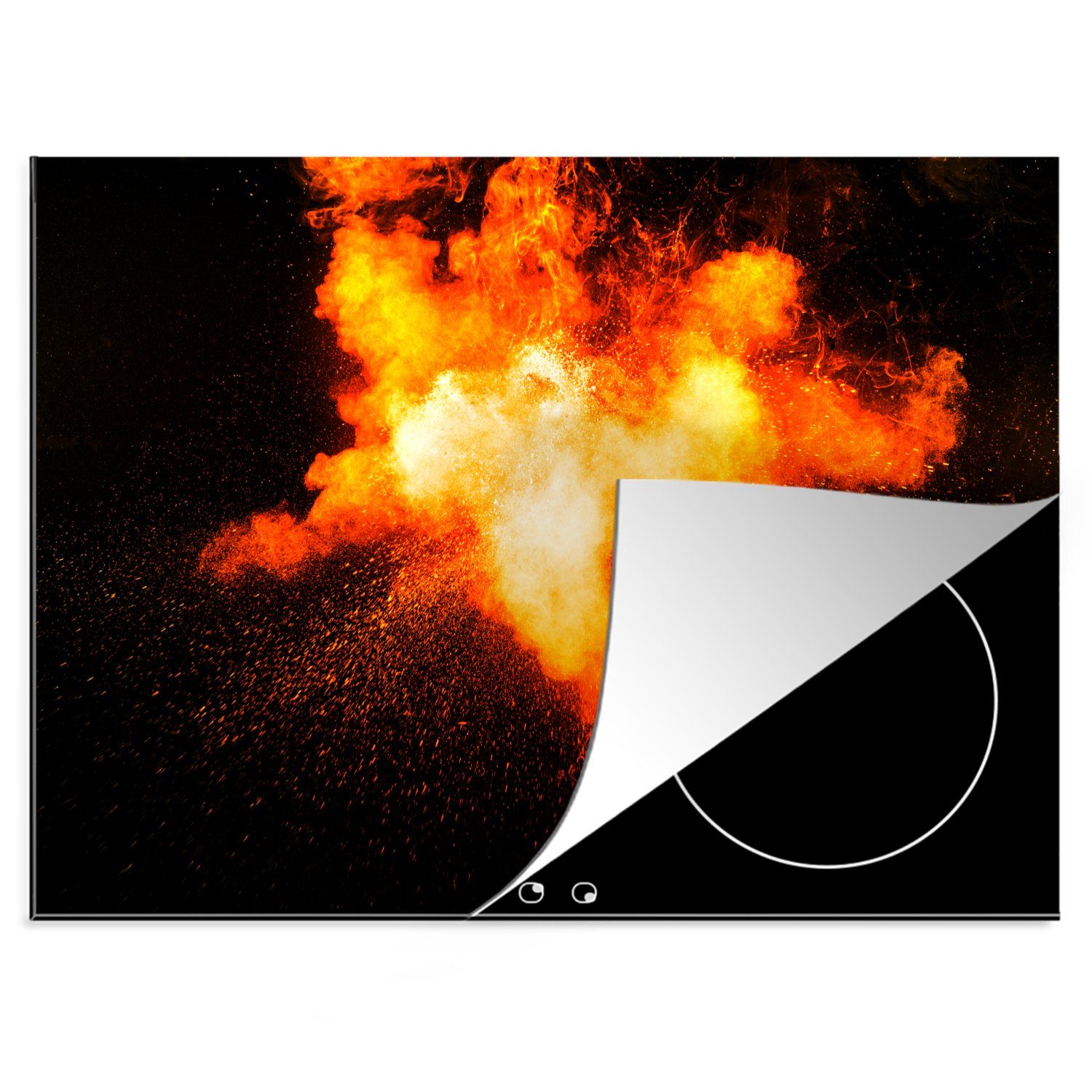 MuchoWow Herdblende-/Abdeckplatte Eine Explosion eines Feuers mit schwarzem Hintergrund, Vinyl, (1 tlg), 70x52 cm, Mobile Arbeitsfläche nutzbar, Ceranfeldabdeckung