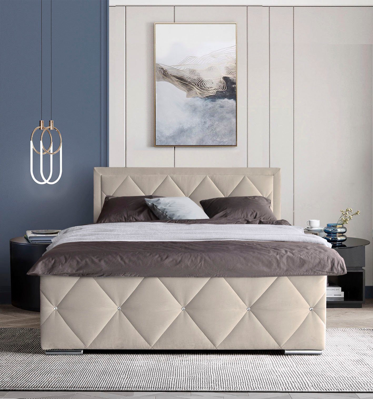 Leonique Boxbett Alfie, Хіти продажу! Inkl. Bettkasten&Topper, Wahlweise mit Knopfsteppung oder Strasssteinen, H2, H3 und H4 wählbar