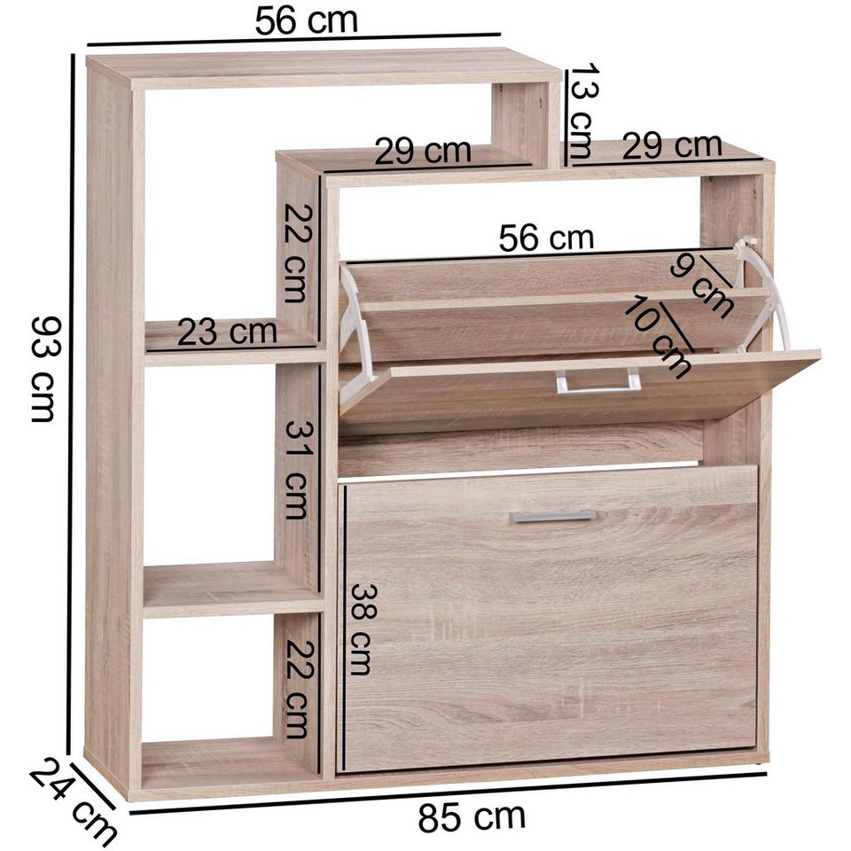 FINEBUY Schuhkipper FB45127 (85x24x93 cm, Schuhschrank Sonoma Eiche  Modern), Schuhregal mit Ablage, Flurschrank Schuhkommode