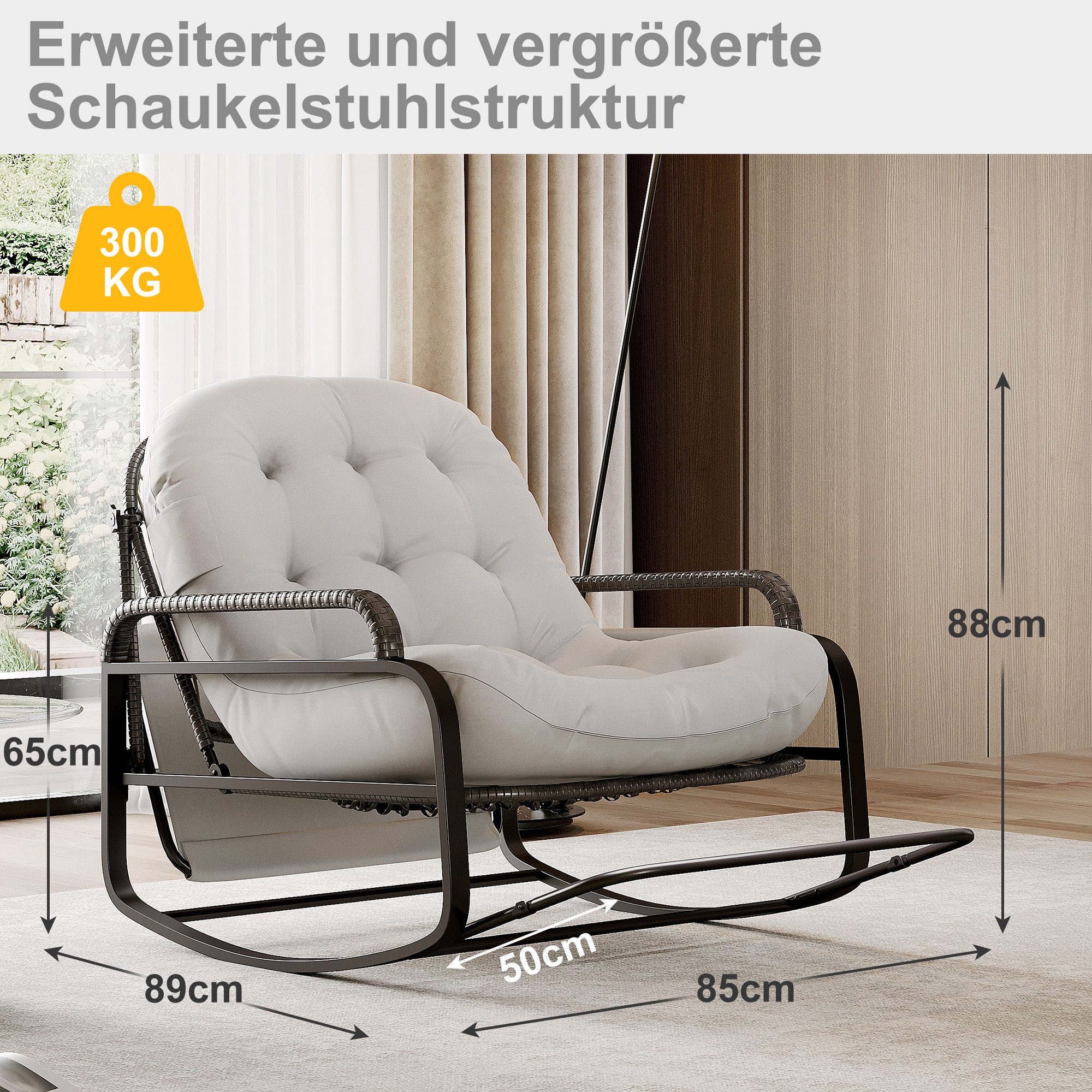 Furnishings Home Schaukelstuhl Rattanstuhl mit Eisenrahmen, gepolsterter Sitzfläche und Rückenlehne (1 St), Mit Aufbewahrungstasche,Einziehbar verstecken Beinstütze, Sonnenschirm