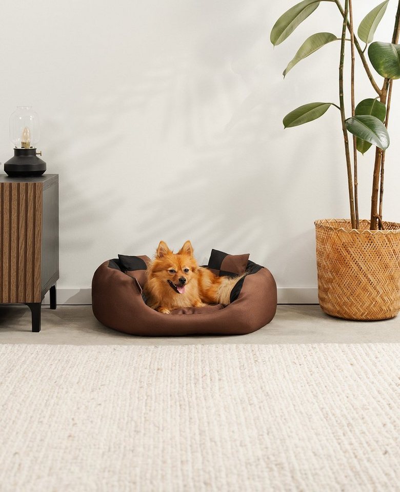Thumbnail - lionto Tierkissen 4-in-1 Hundebett, Hundekissen, Hundekörbchen mit Wendekissen, Größe, mit Wendekissen, schwarz/braun, 6...