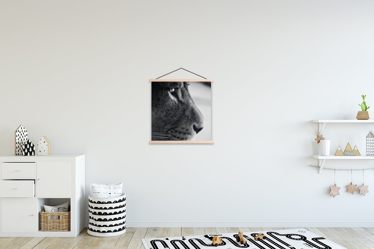 Magnetisch in und schwarz Löwe Textilposter Poster MuchoWow für Wohnzimmer, Bilderleiste, Tierprofil St), Posterleiste, weiß, (1