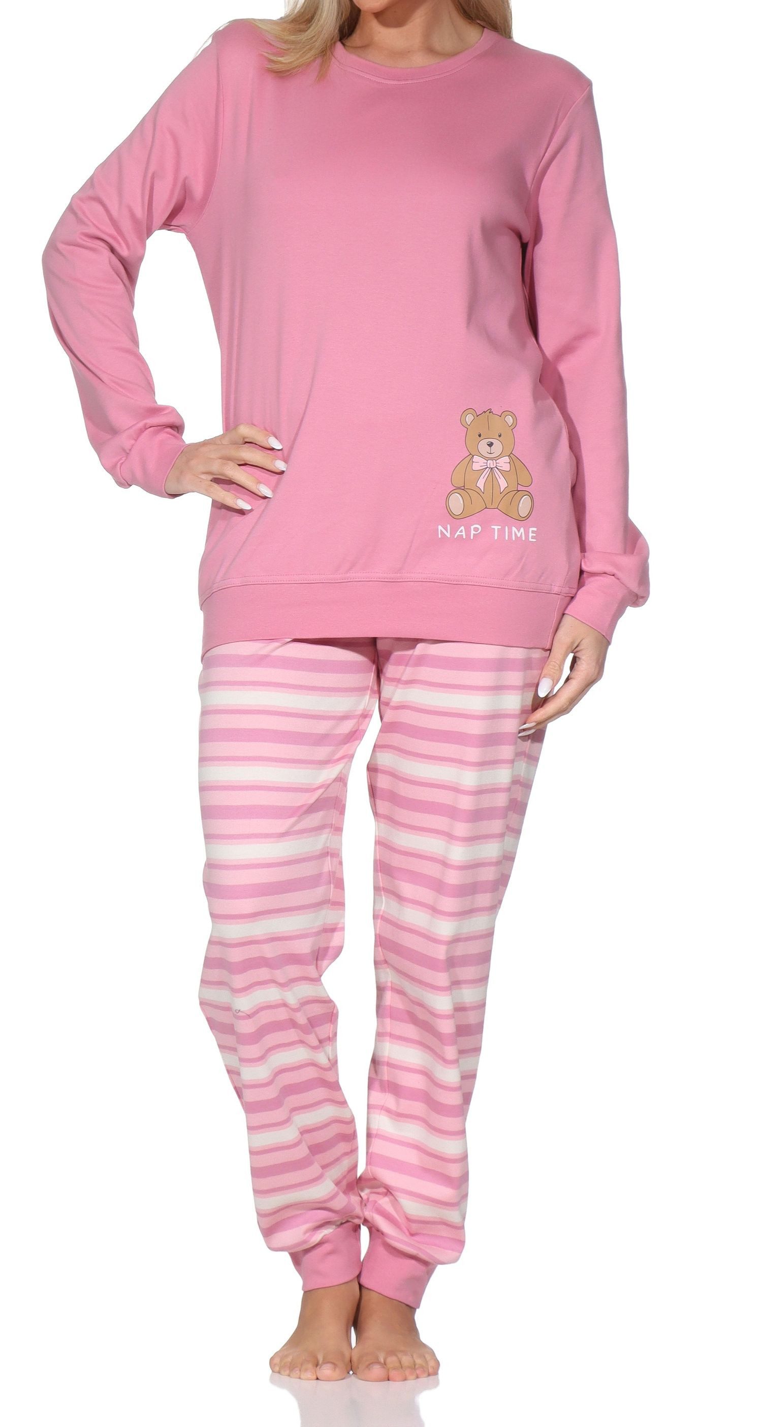 Normann Pyjama Normann Damen Pyjama in Kuschel Interlock Qualität + Teddybär Motiv – Bild 4 von 5