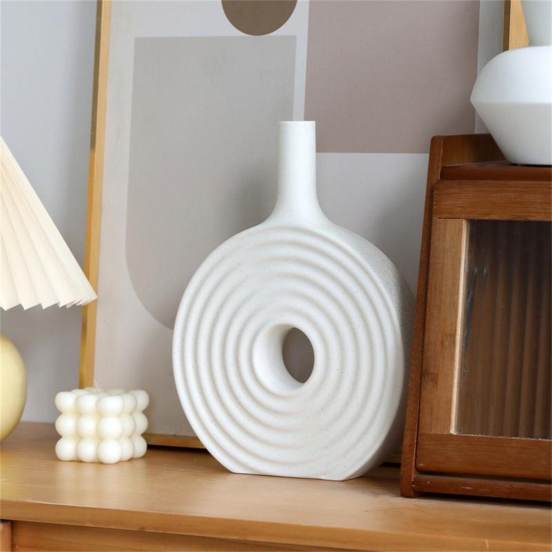 Weiß Kreis HOPPO~ Keramik-Vase, Blumenarrangement dekorative Kreative Ornamente Dekovase