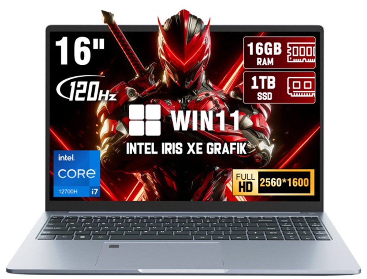Ninkear 16 Zoll Laptop,2.5K Display,Intel Core i7-12700H 16GB RAM + 1TB SSD Business-Notebook (Intel Core i7-12700H Intel Core i7-12700H, Intel® Iris® Xe Graphics eligible, 16 GB, 1024 GB SSD, HDMI,WIFI 6,BT 5.2, USB 3.0mit Touchpad-Steuerung & QWERTY Tas