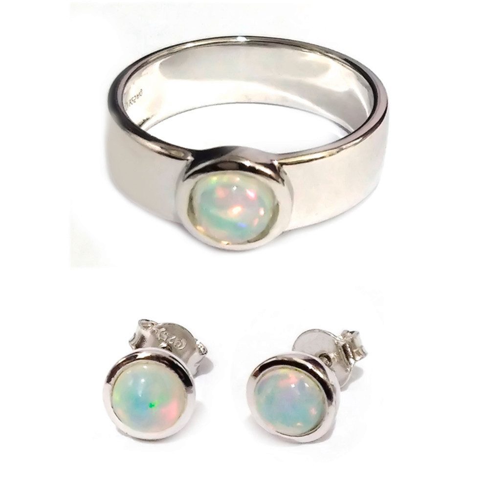 Cavill Solitärring Cavill Schmuckset Welo-Opal 0,82 ct, Sterlingsilber, Ring & Ohrringe (1-tlg)