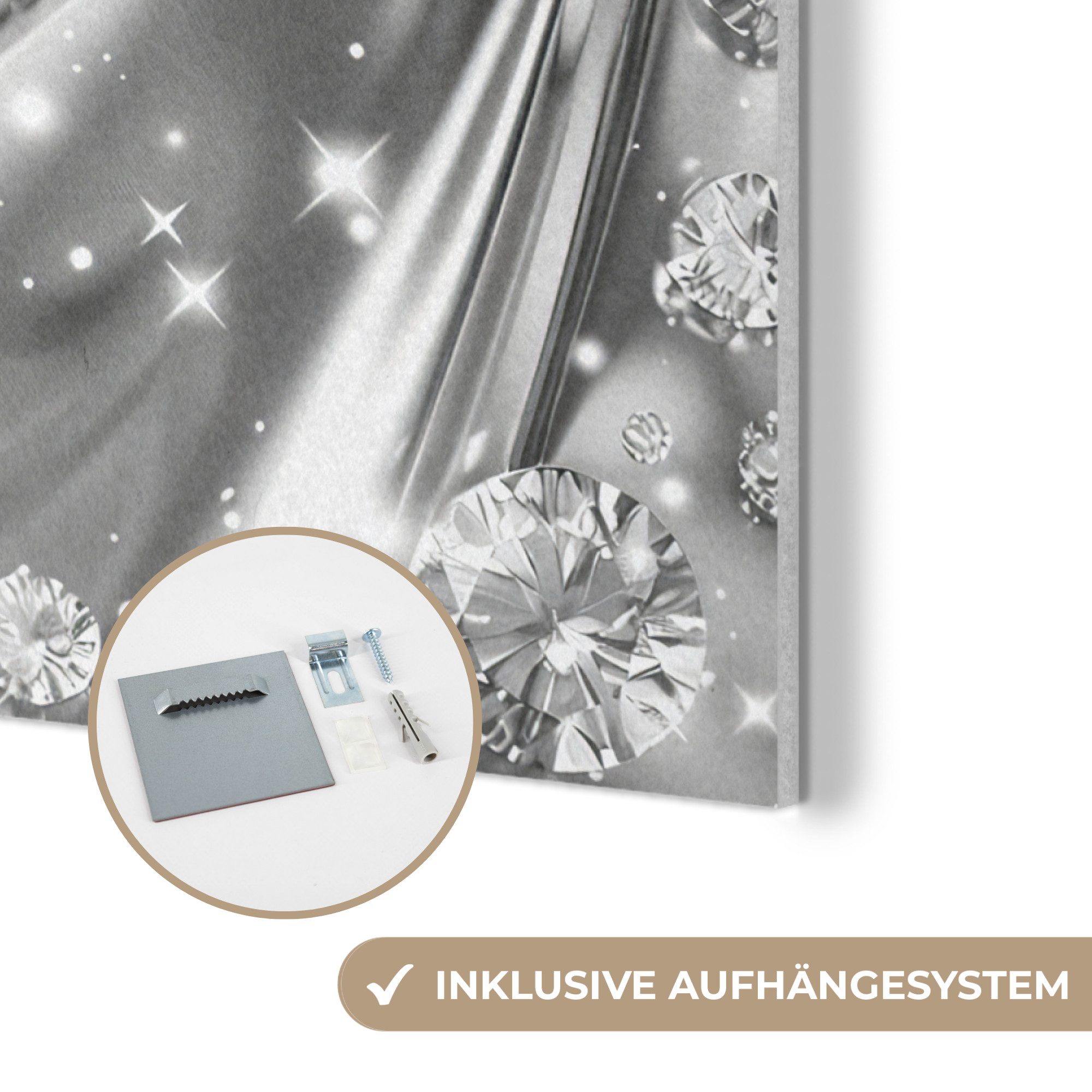 MuchoWow Gemälde Abstrakt - Diamant - Luxus - Modern - Silber, Fotodruck (1 St), Akustikpaneele PET-Filz, Akustikbild, Schalldämmung, Deko 40x30 cm