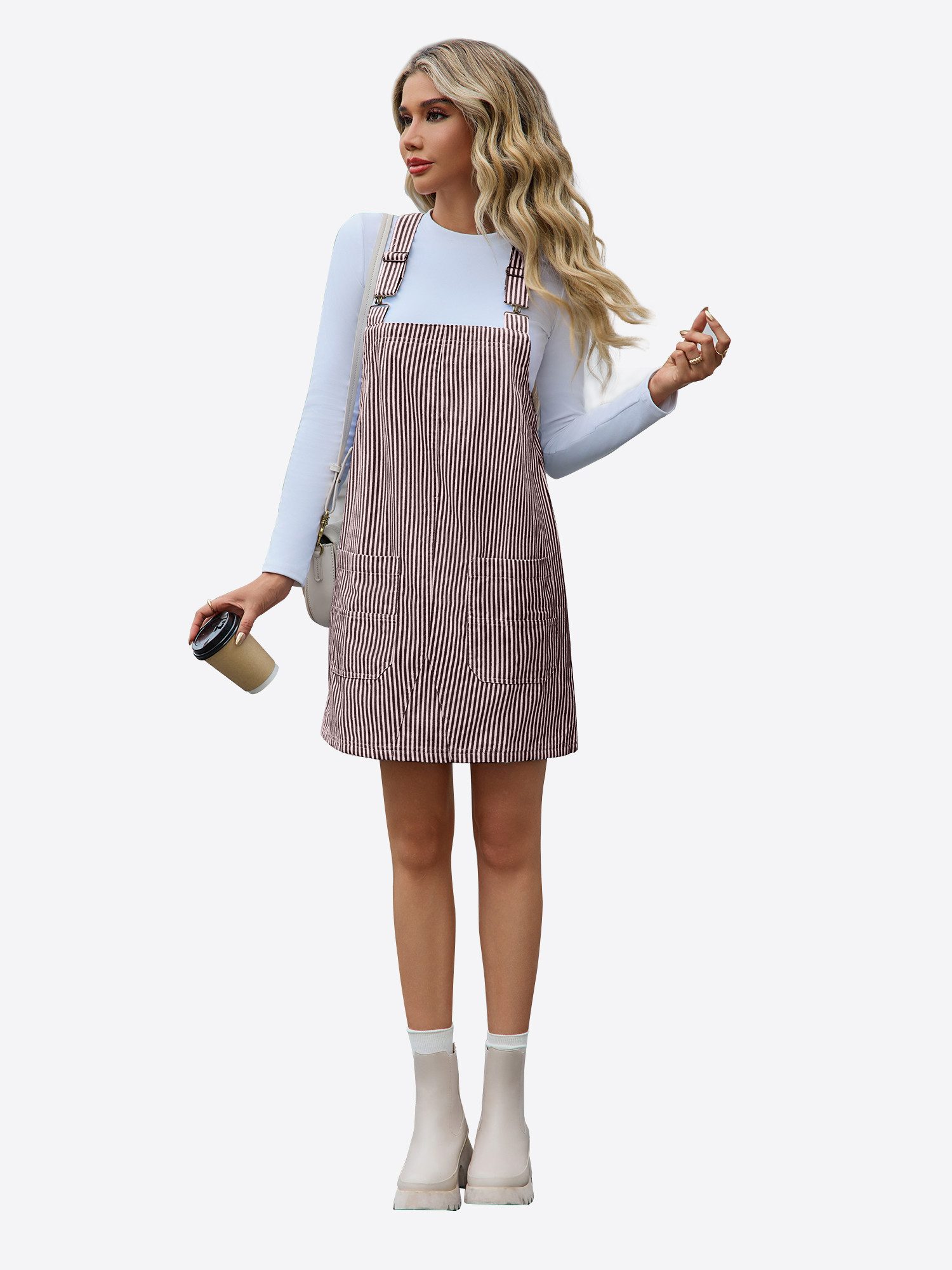 Imily Bela Jeanskleid Damen Gestreiftes Trägerkleid mit Verstellbaren Schultergurten (Packung, 1-tlg., 1per-Pack) Eingrifftaschen