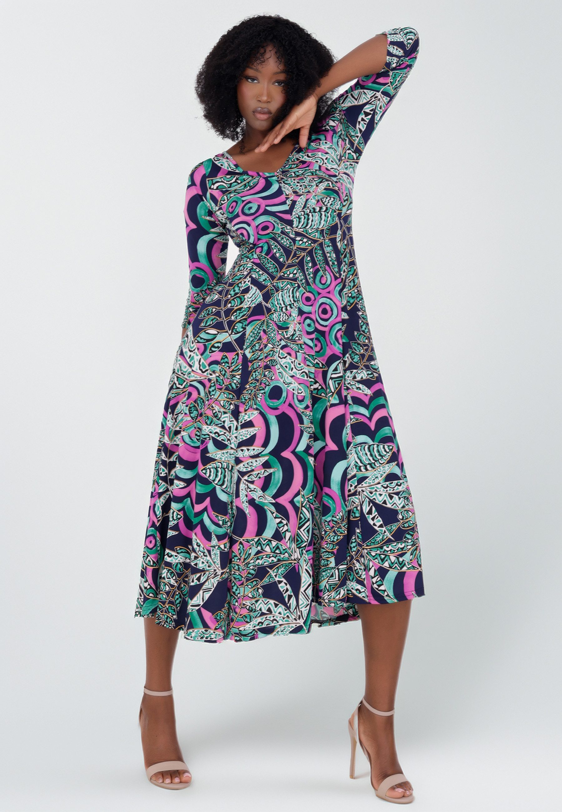 YC Fashion & Style Sommerkleid mit V-Ausschnitt– Elegant & Bequem Alloverdruck