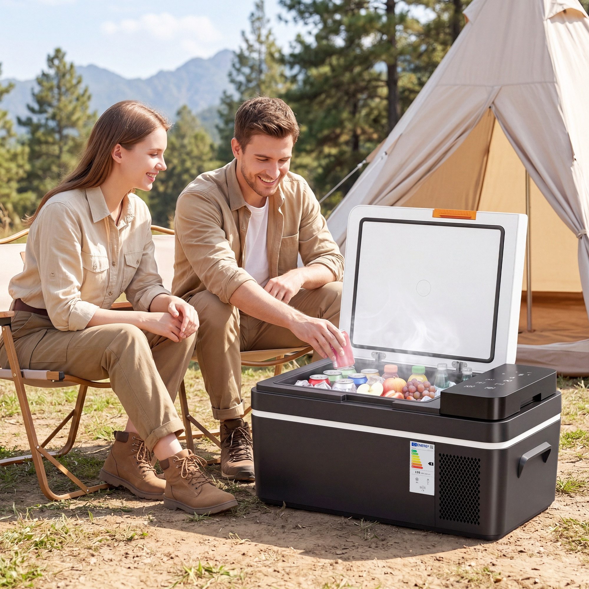 Outsunny Kühlbox mit APP-Steuerung, LED-Leuchten, USB Anschluss, Batterieschutz, 20 l, für Auto LKW