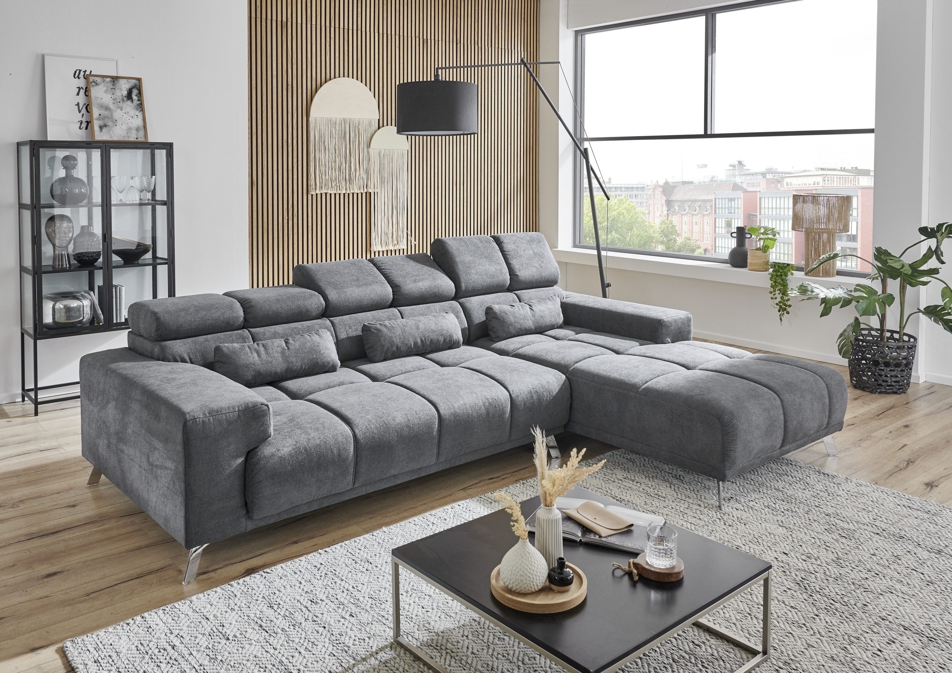 Iwaniccy Wohnlandschaft elektr. Sitztiefenverstellung, 3 Kissen, anthrazit günstig online kaufen