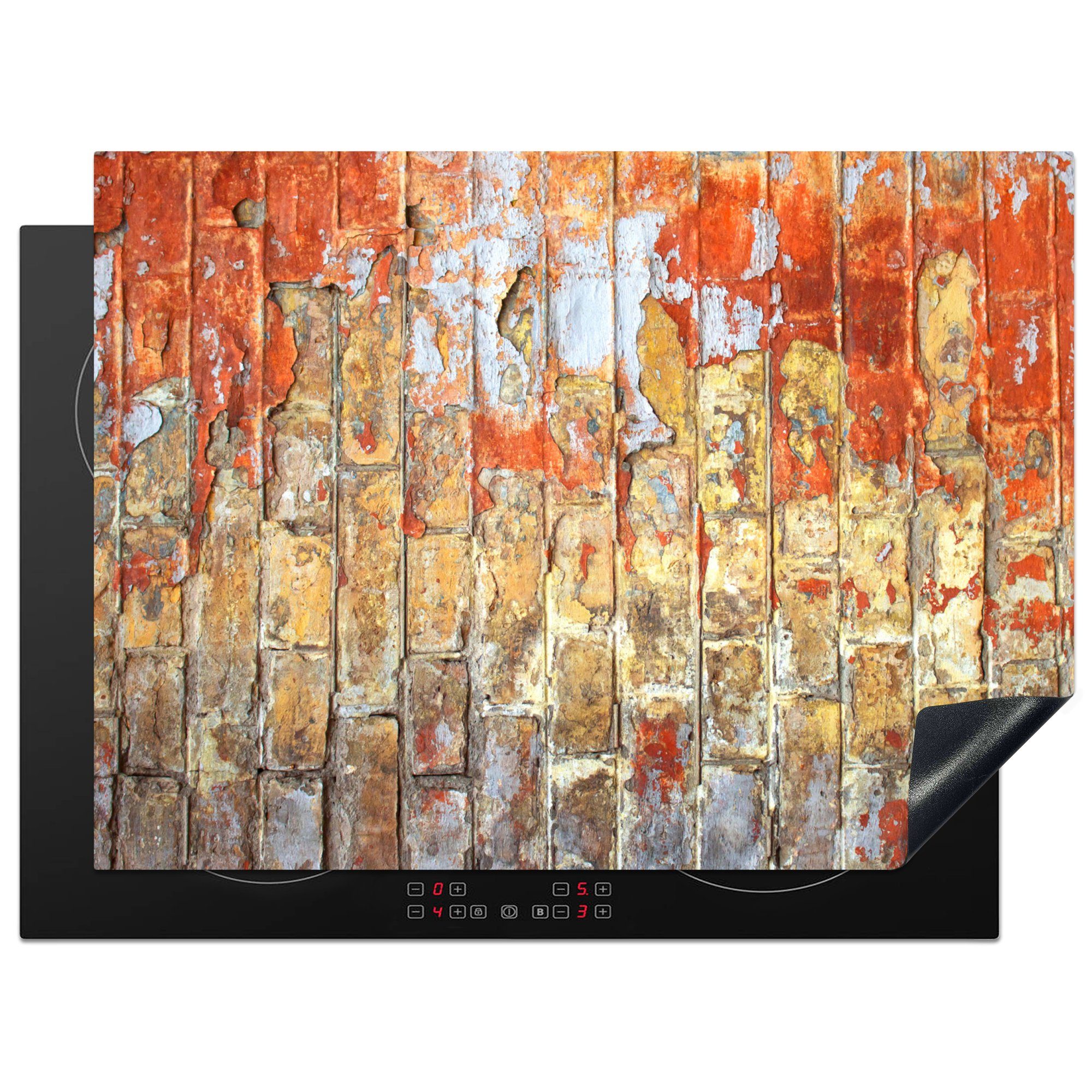 - Mobile Mauer, tlg), - (1 nutzbar, Vinyl, 70x52 Ceranfeldabdeckung MuchoWow cm, Herdblende-/Abdeckplatte Arbeitsfläche Ziegel Farbe