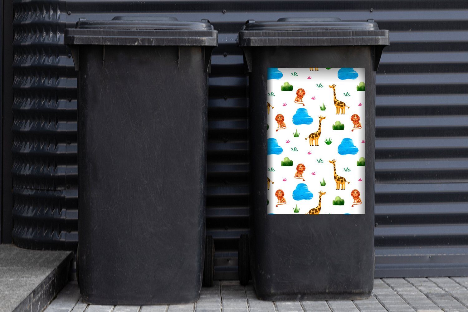 Container, - St), Giraffe MuchoWow Mülltonne, Mülleimer-aufkleber, Vorlage Tiere Sticker, - (1 Löwe Wandsticker Abfalbehälter -