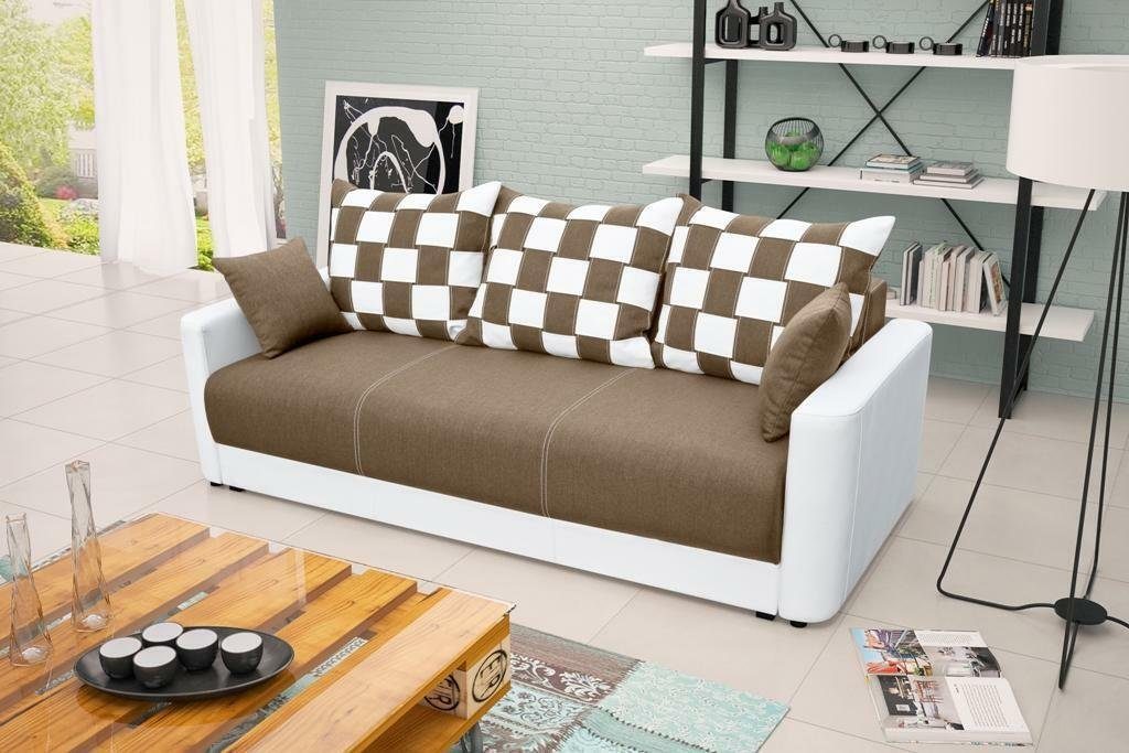 Sofa, Bettfunktion Mit JVmoebel Braun/Weiß