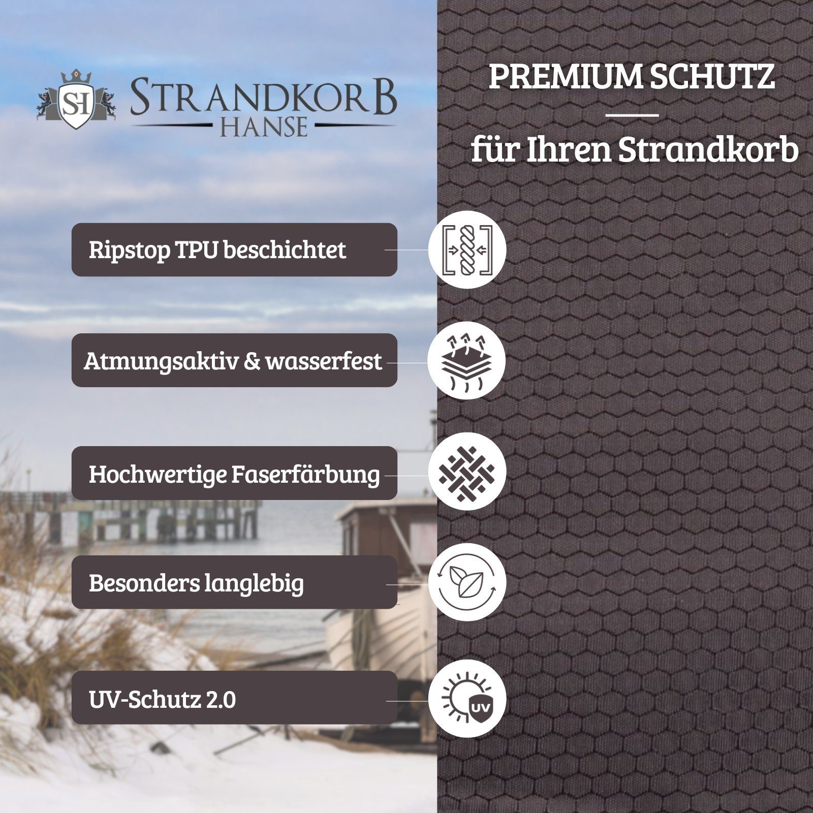 Strandkorb Hanse Strandkorb-Schutzhülle Anthrazit Winterfest, Strandkorb Schutzhülle Premium Schutzhülle), Ripstop spinnendüsengefärbt, Abdeckhaube (Premium Schutzhülle Gewebe