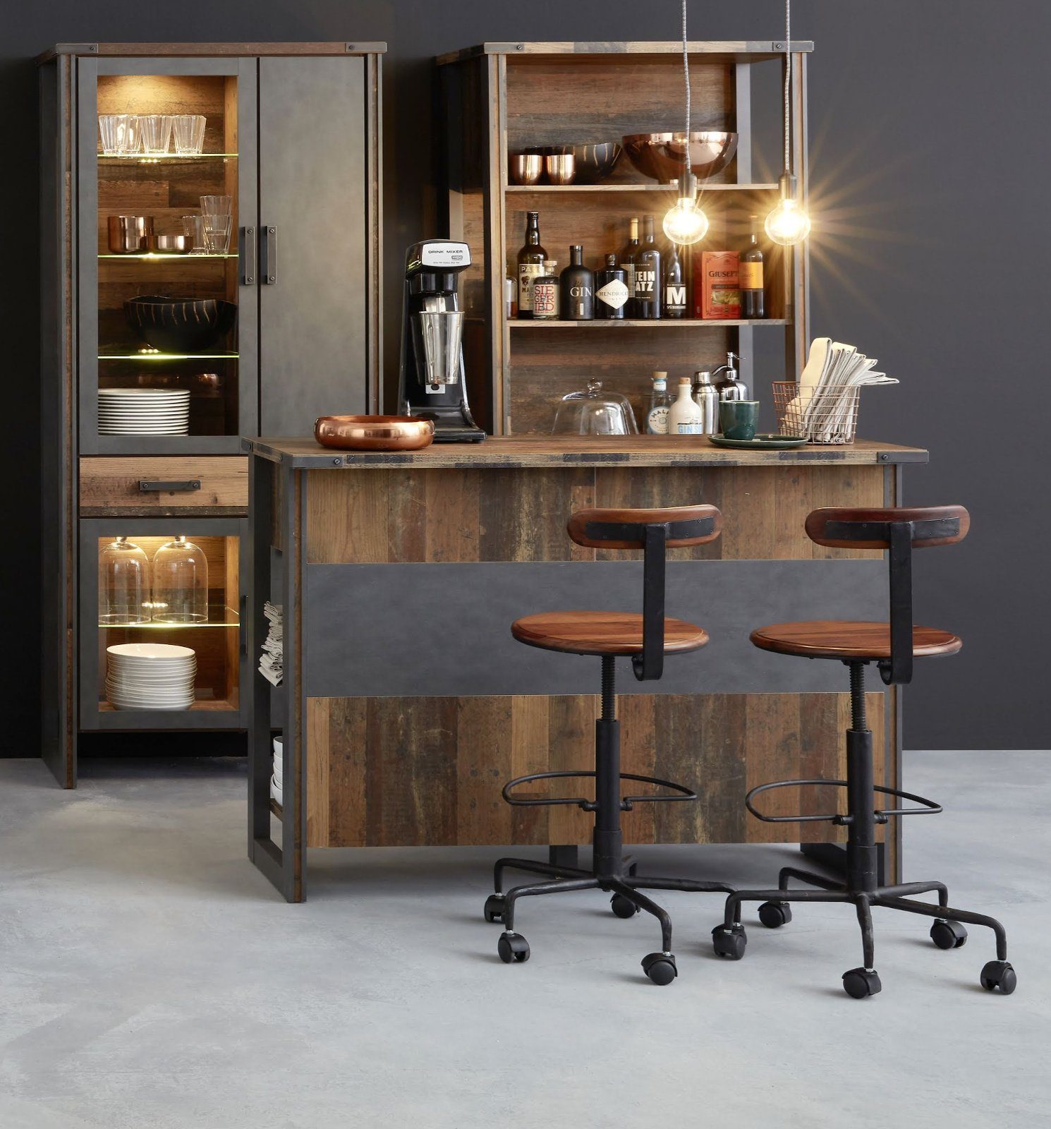 Bartisch 140 Used in Wood 105 Prime grau, (Hausbar trendteam x cm), Design mit und Stauraum