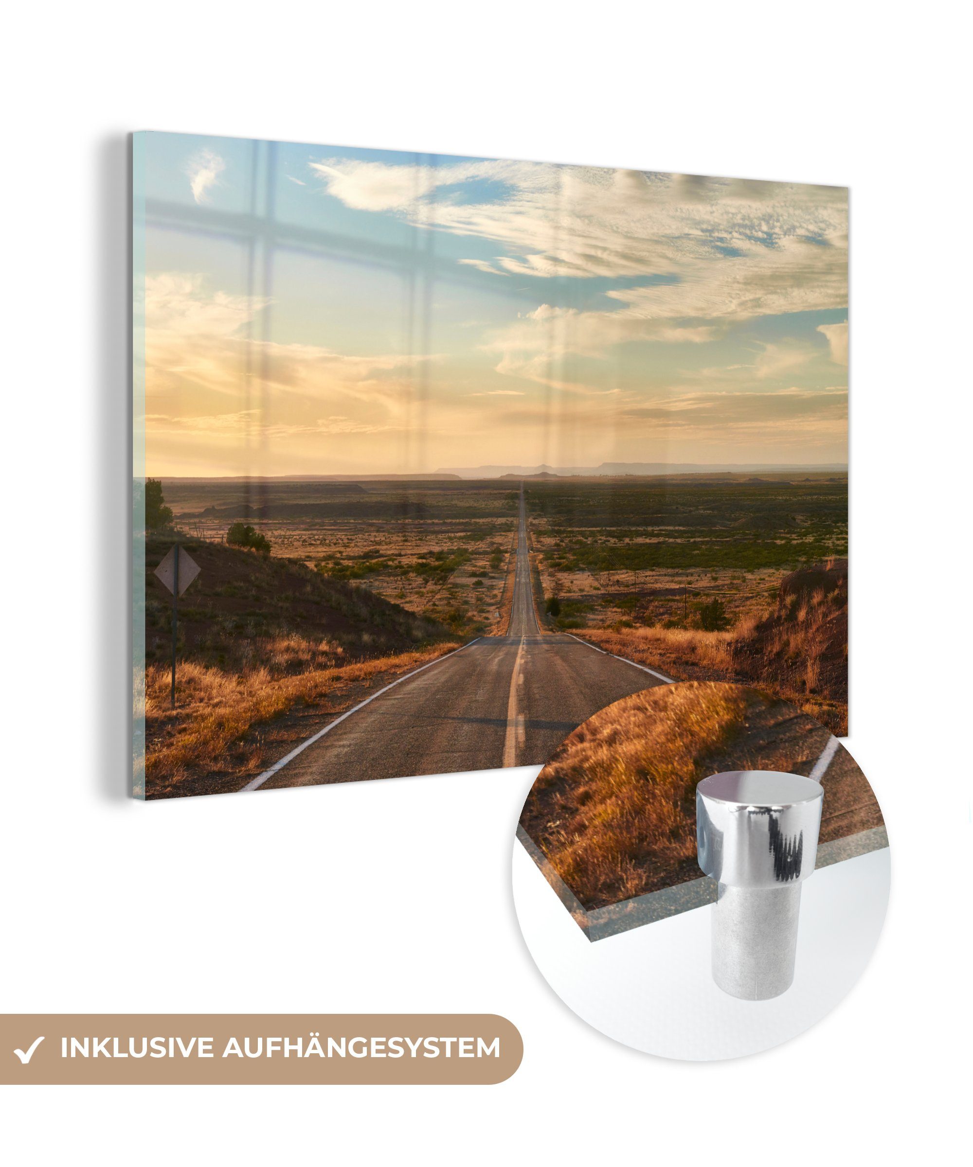 MuchoWow Acrylglasbild USA - New Mexico - Straße, (1 St), Acrylglasbilder Wohnzimmer & Schlafzimmer
