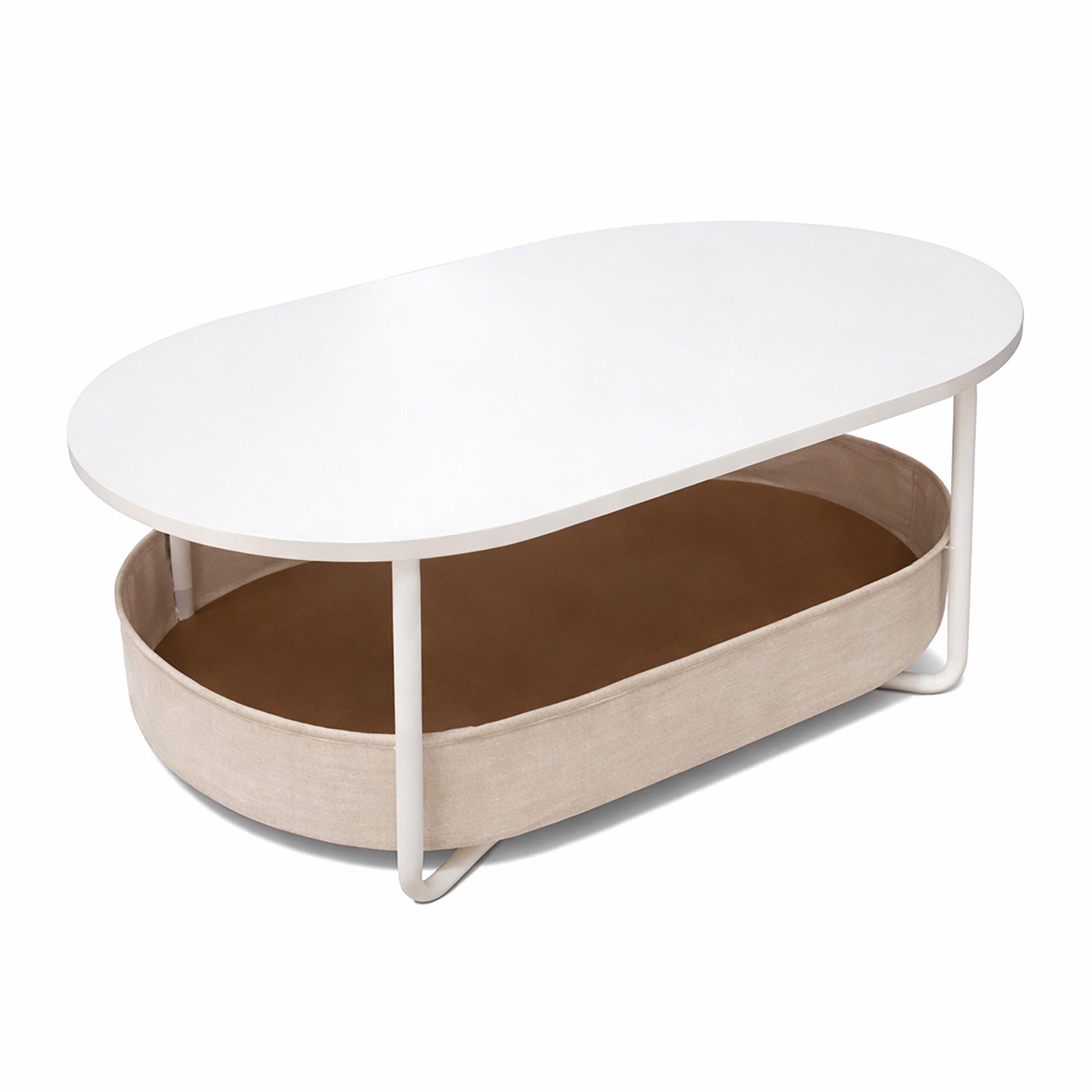 relaxdays Couchtisch Ovaler Couchtisch mit Stauraum (1-St), Weiß-Beige