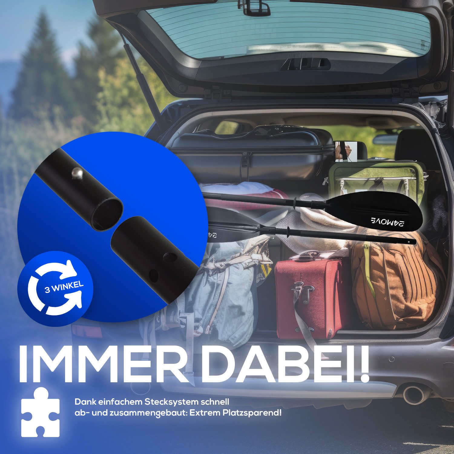 24Move Doppelpaddel, Stand Up Paddle Aluminium SUP-Paddel, (Winkelverstellung, universell einstellbar, verstellbar, 2-teilig, SUP-Paddel), für Paddelboards, Kajakboot und Ruderboot