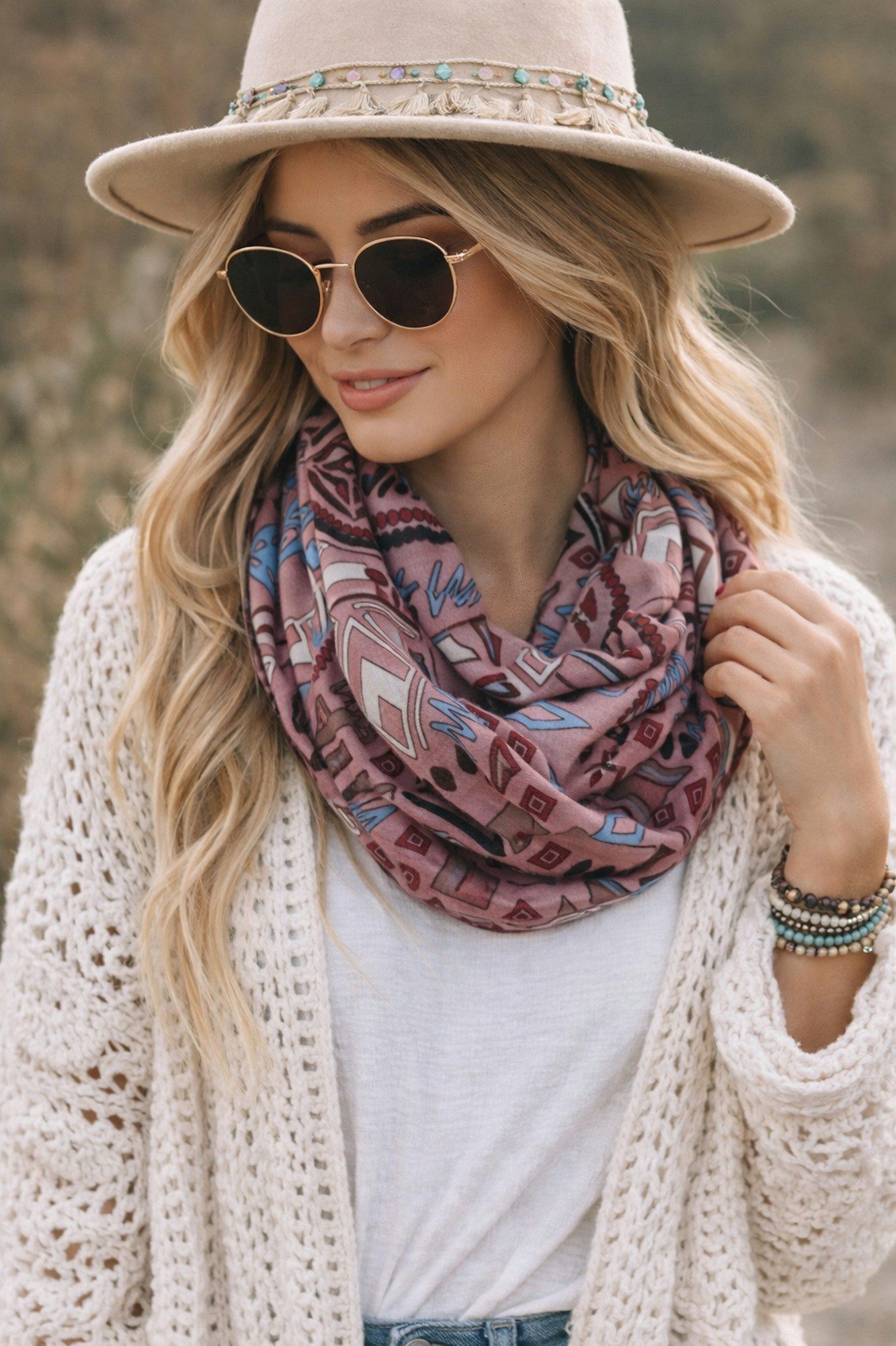 Ella Jonte Loop, Rosa Bunt – Weicher Viskoseschal im Ethno Boho & Ibiza Style